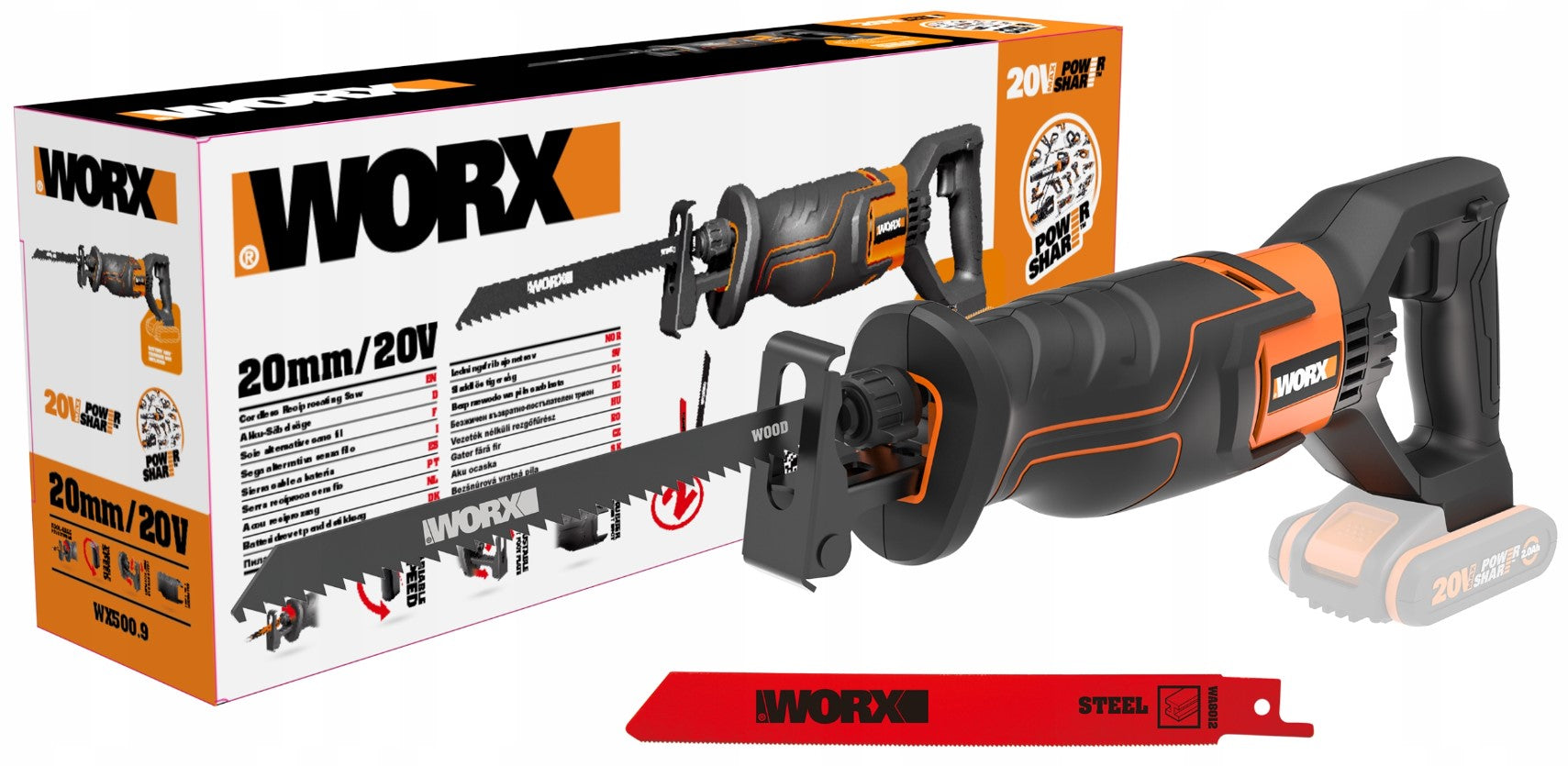 Cordless Reciprocating Saw WORX WX500.9 20mm 20V Series WX