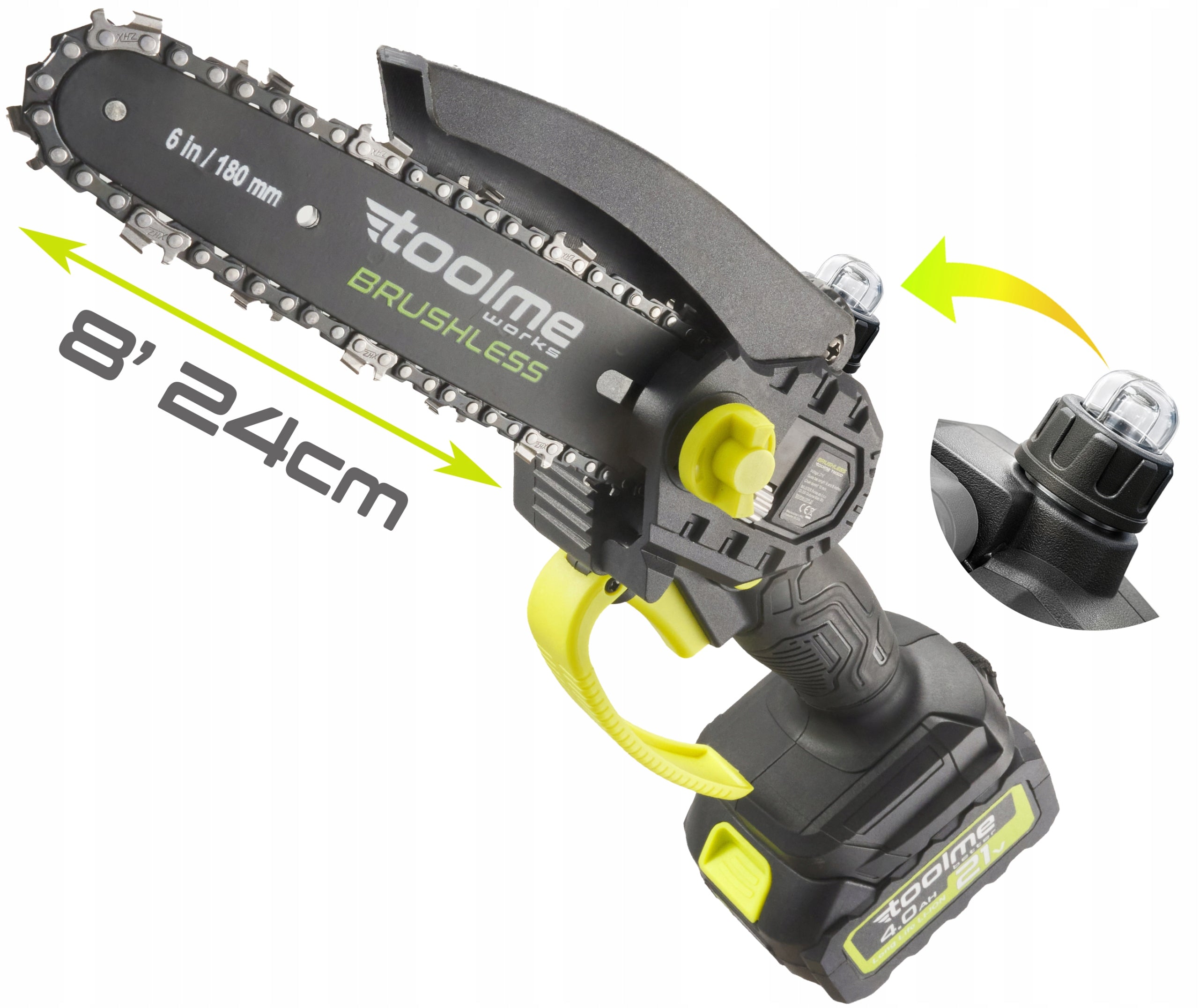 Cordless Saw Pruner Branch Saw on BOOM pole TOOLME TM301 Power supply rechargeable battery