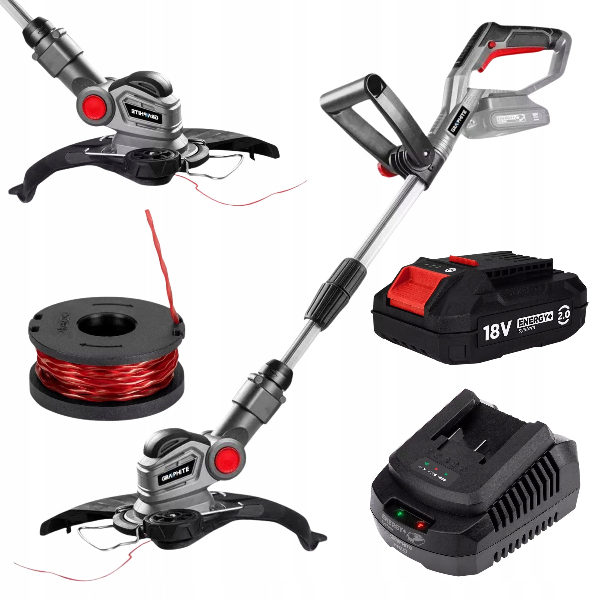 Cordless Scythe Trimmer for Line + 2 Ah Battery + Charger GRAPHITE