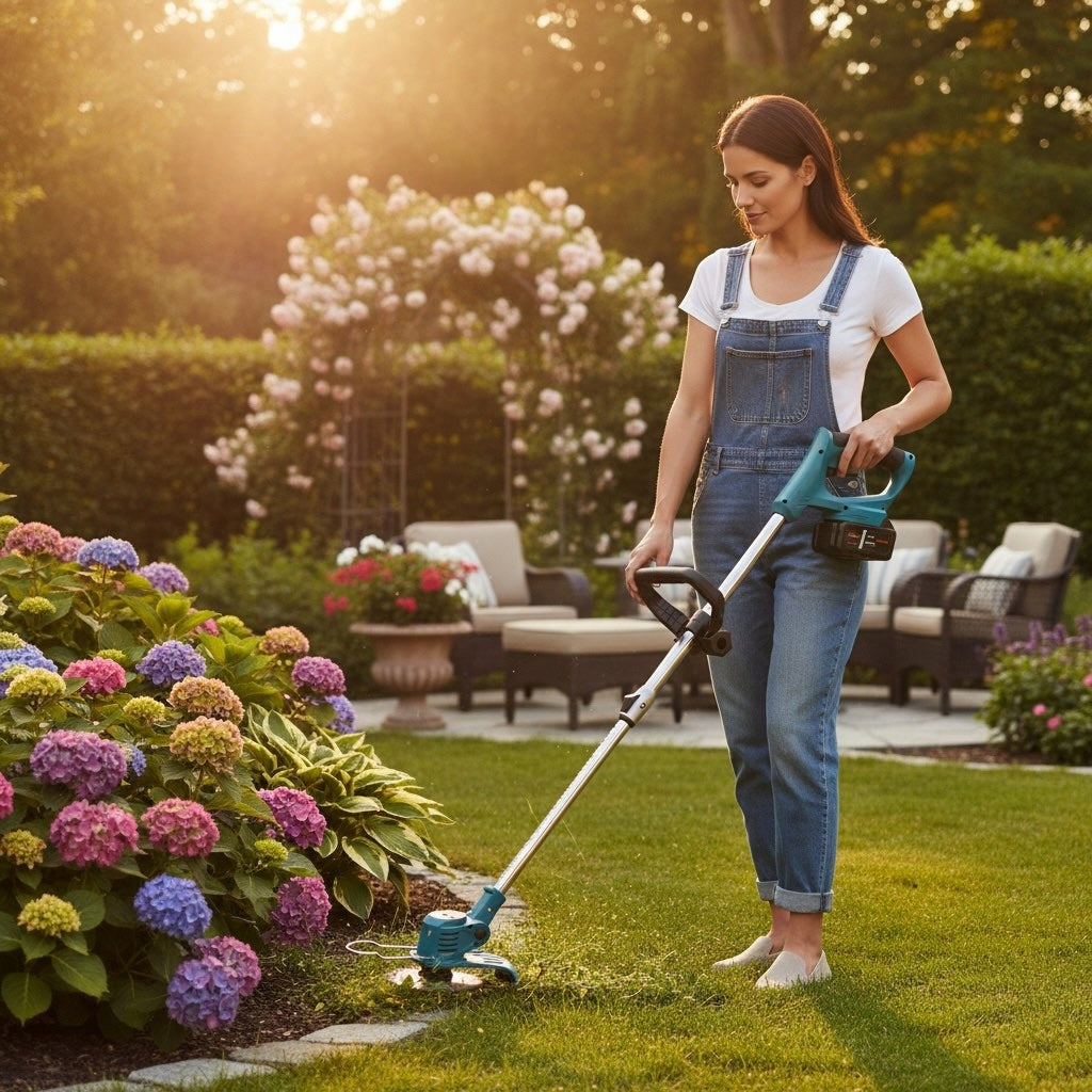 Cordless Trimmer with Telescopic Handle 2x Rechargeable Blade Knives Power supply electrical