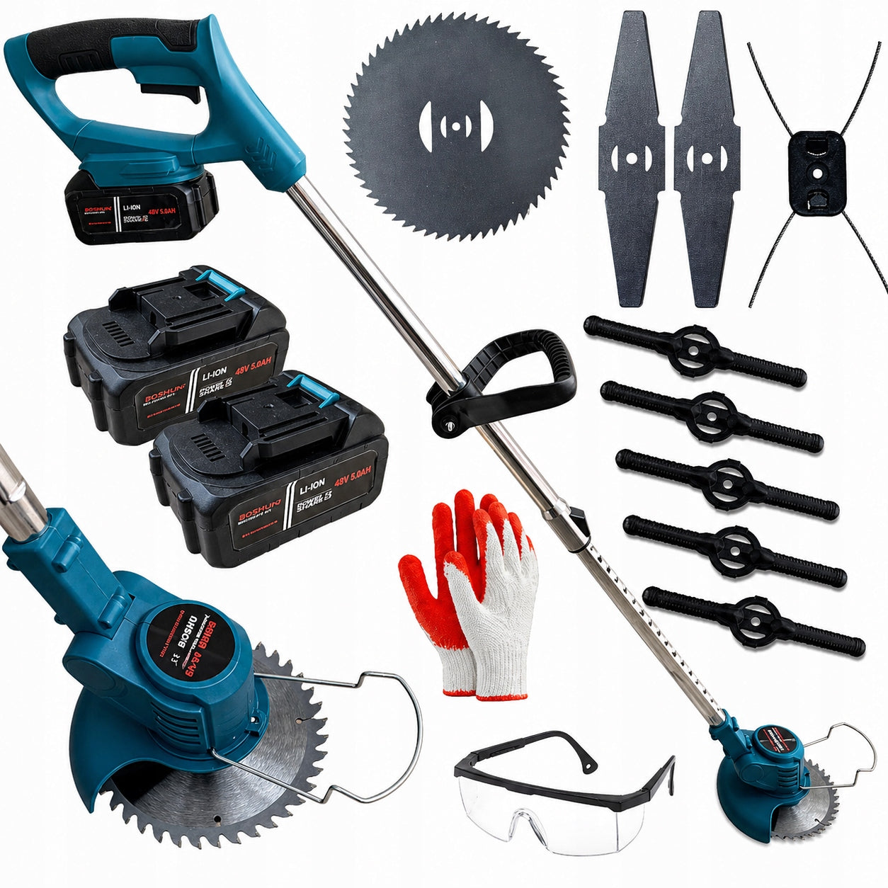 Cordless Trimmer with Telescopic Handle 2x Rechargeable Blade Knives