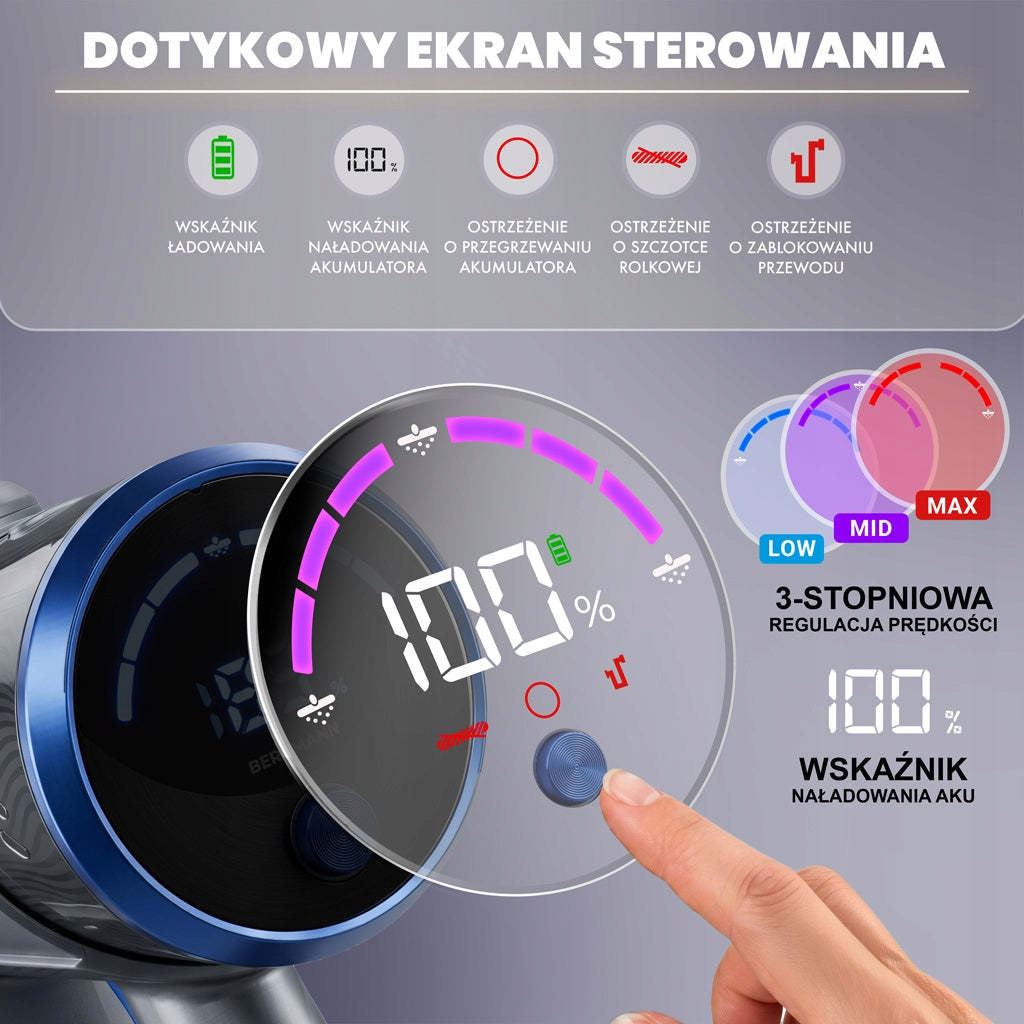 Cordless Vertical Vacuum Cleaner BERGMANN HAX 121 450W LED Electrobrush Brand Bergmann