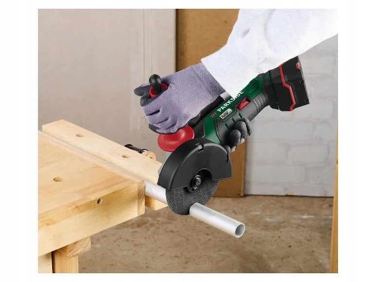 Cordless angle grinder 20 V, PARKSIDE PWSA 20-Li D4 with aku and order. Manufacturer code SZLIFIERKA MIMOŚRODOWA WIELOFUNKCYJNA