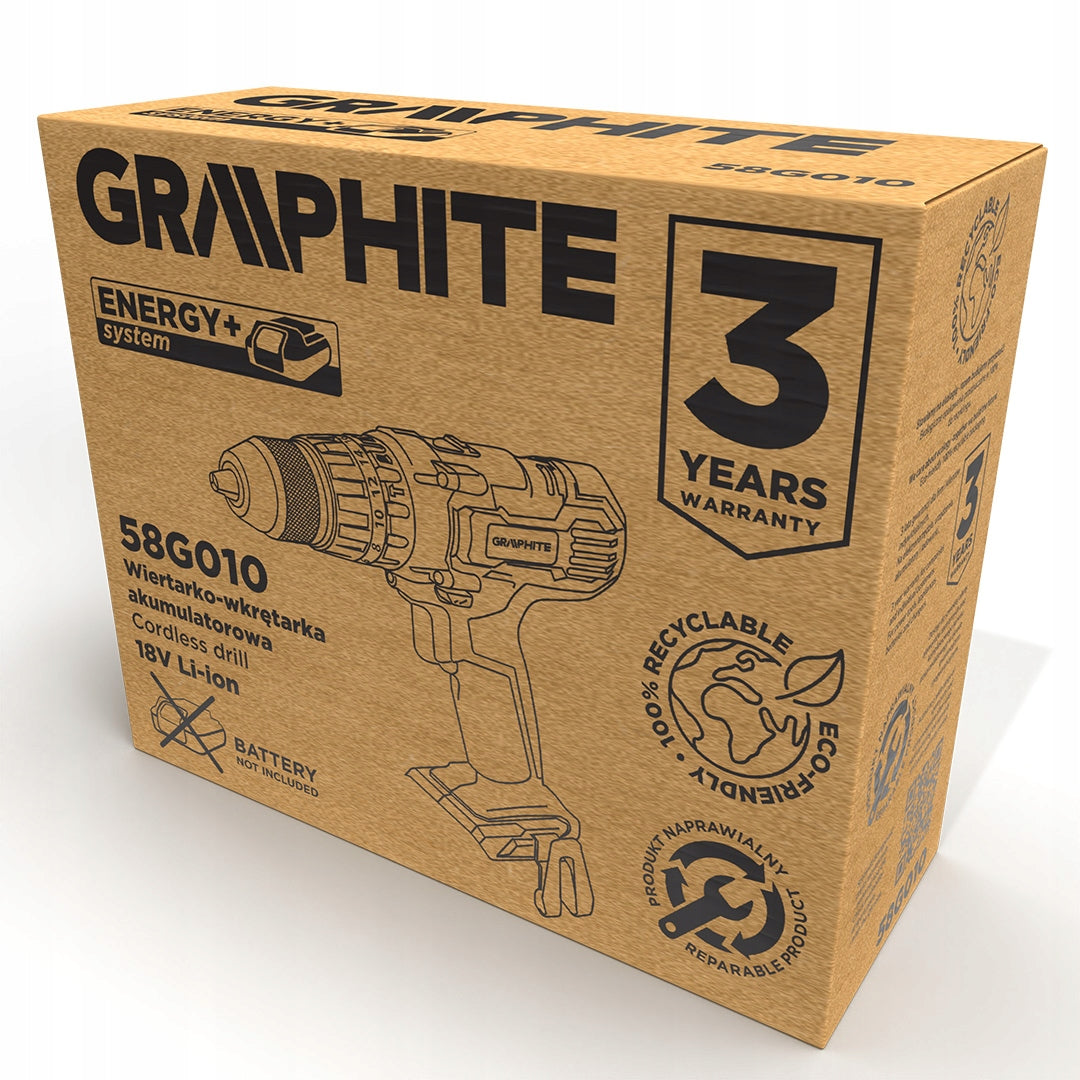 Cordless drill/driver with impact Energy+ 18V, Li-Ion, handle 13 m Brand GRAPHITE