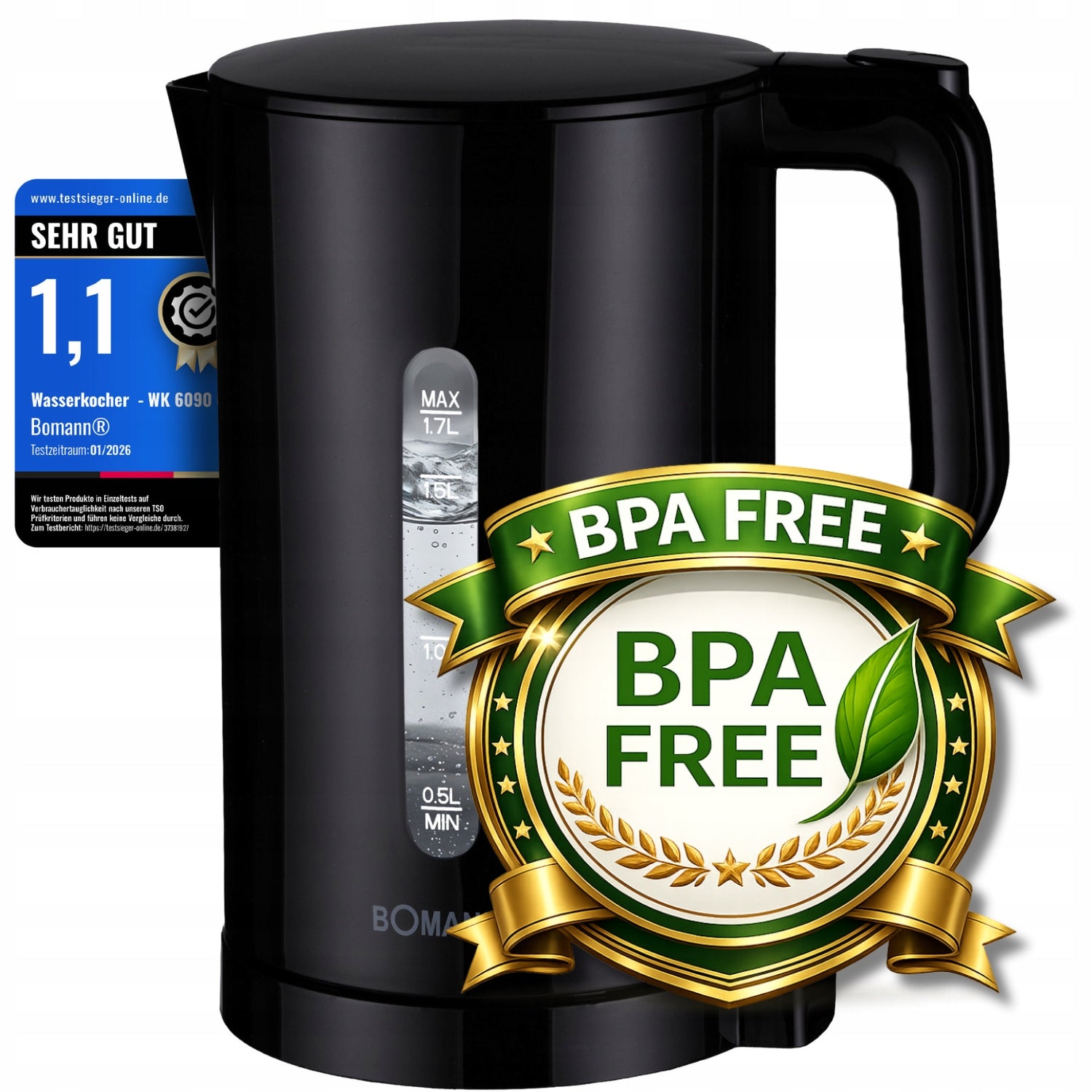 Cordless electric kettle 1.7 L Bomann WK 6090 CB Lightweight 2200 W Model WK 6090 CB