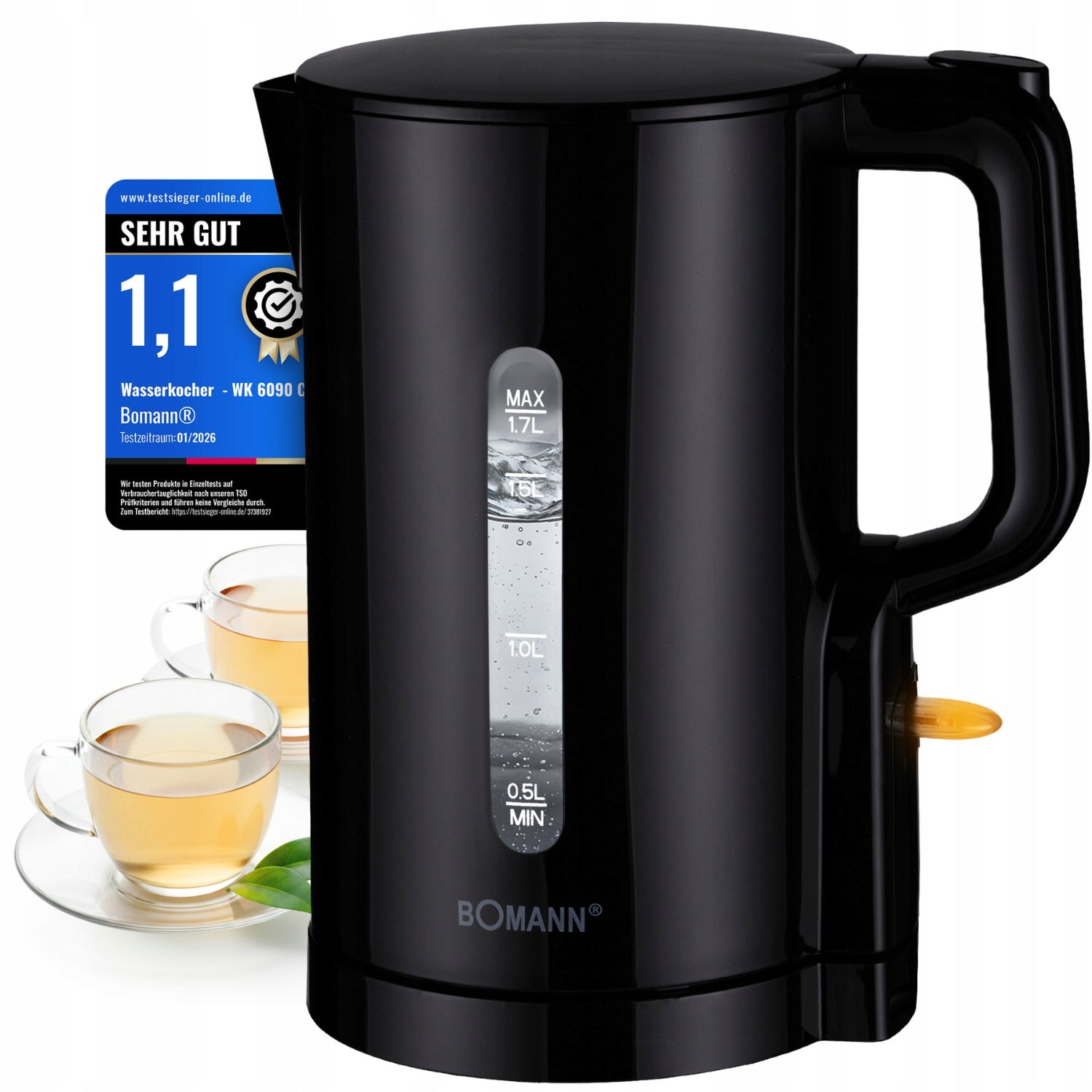 Cordless electric kettle 1.7 L Bomann WK 6090 CB Lightweight 2200 W Packaging status original