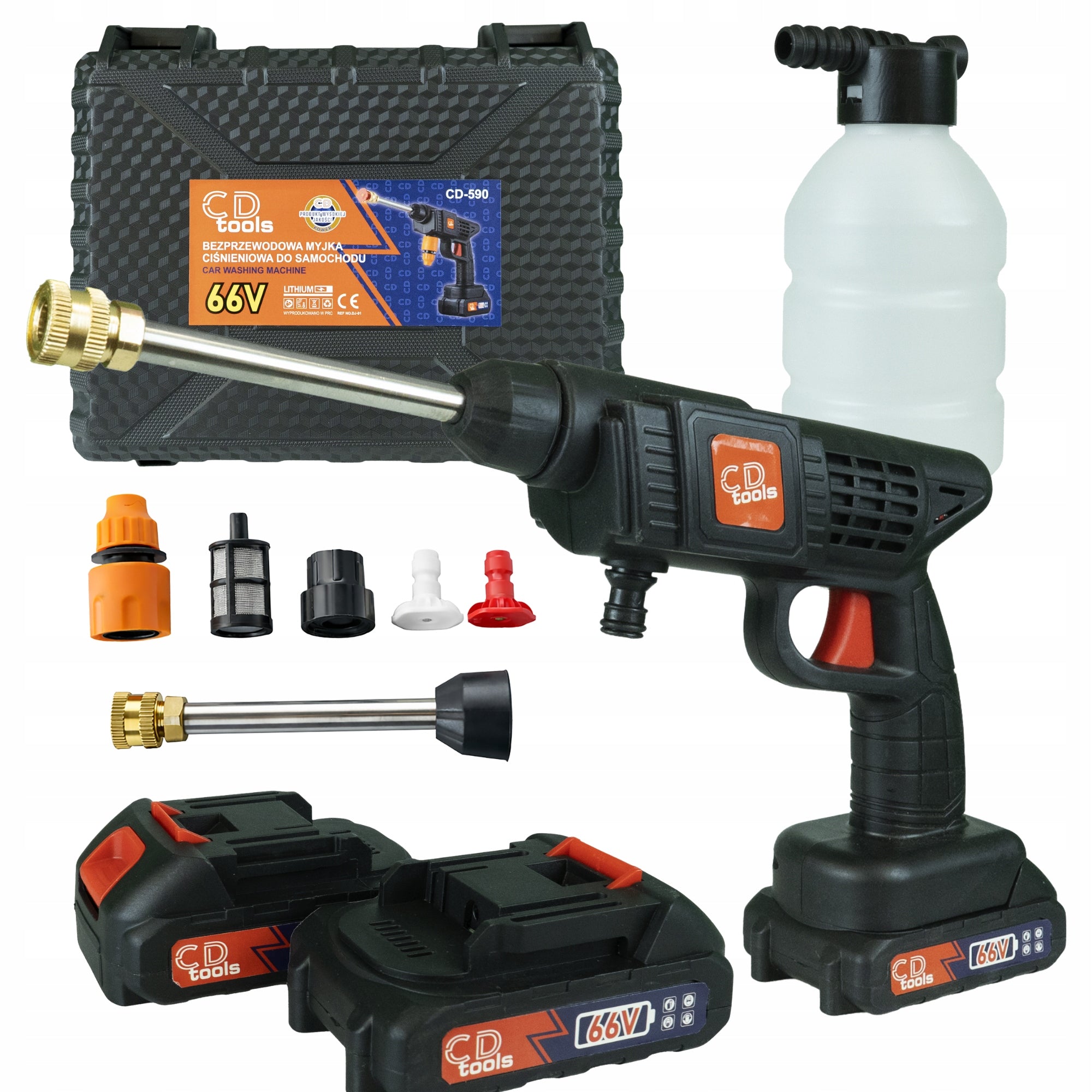 Cordless pressure washer 1500W 2 aku 21V foamer nozzles hose 5 m