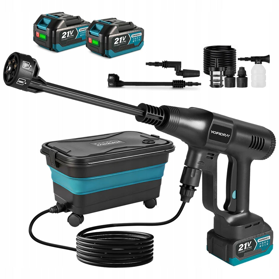 Cordless pressure washer + 2 batteries hose 5m, for car garden