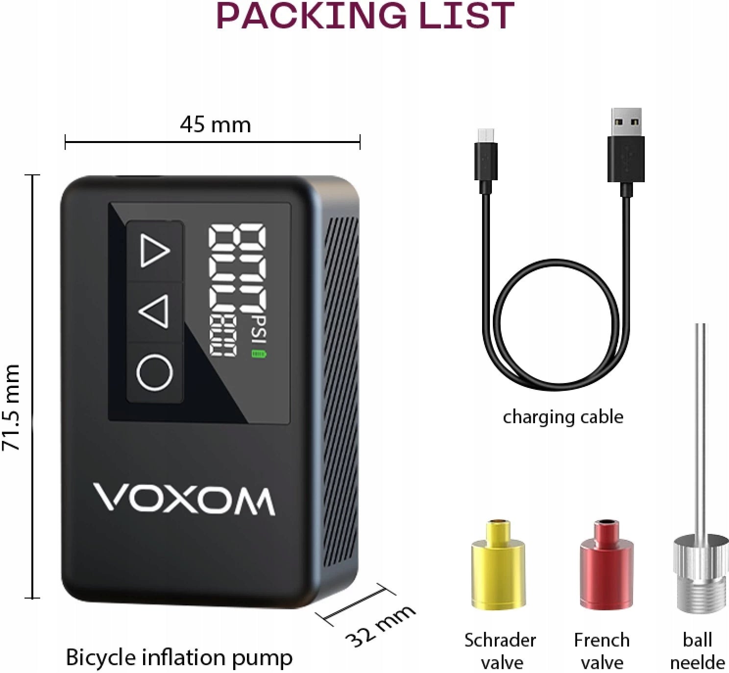 Cordless pump Voxom EPu2 USB-C 120 PSI black aluminium Manometer yes