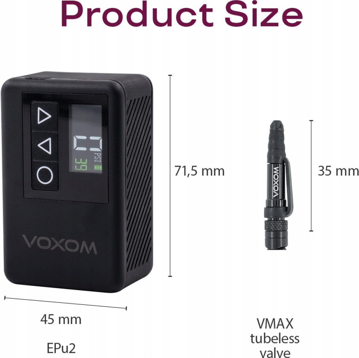 Cordless pump Voxom EPu2 USB-C 120 PSI black aluminium Model EPu2
