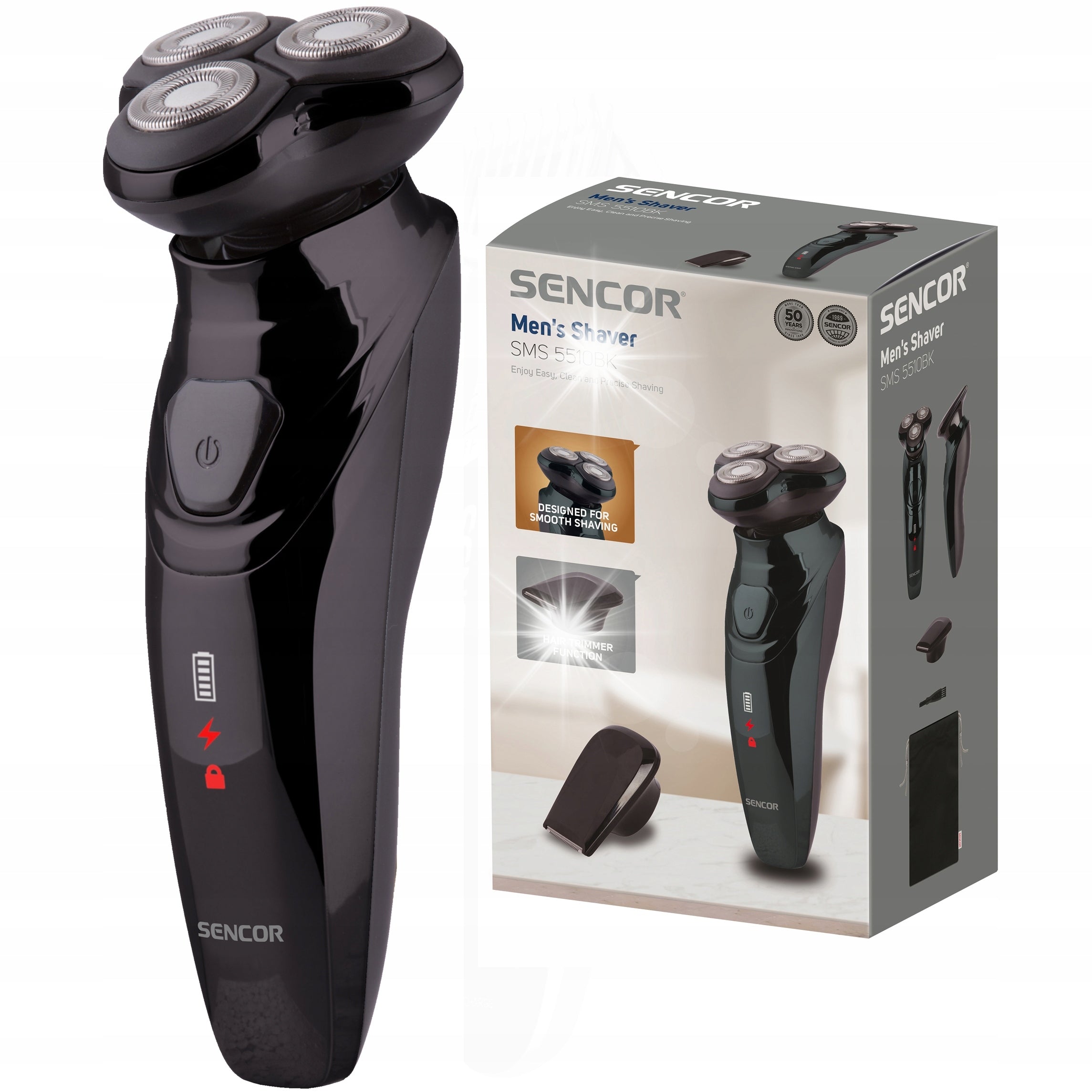 Cordless shaver haircutter Sencor SMS 5510BK 3 independent LED heads
