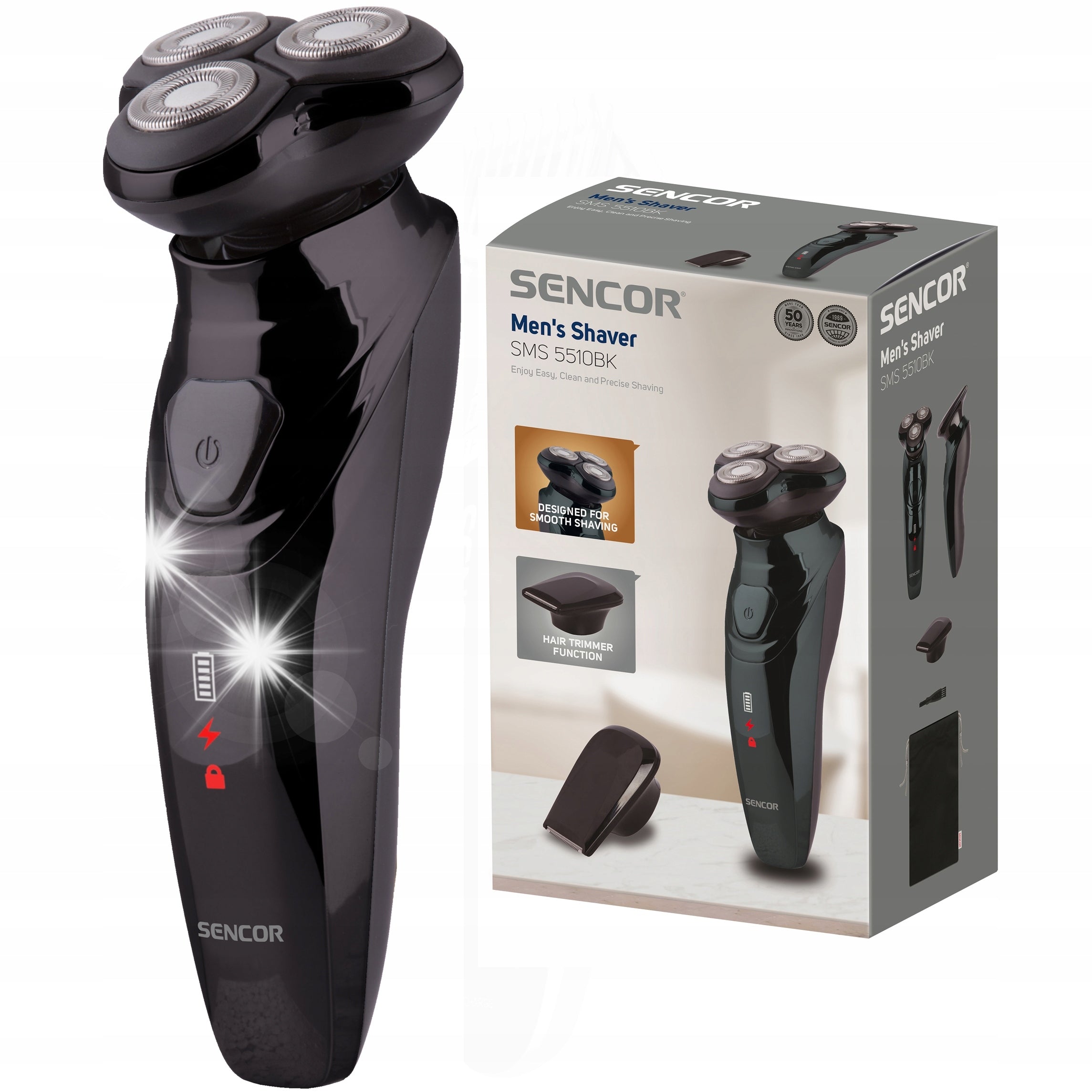 Cordless shaver haircutter Sencor SMS 5510BK 3 independent LED heads