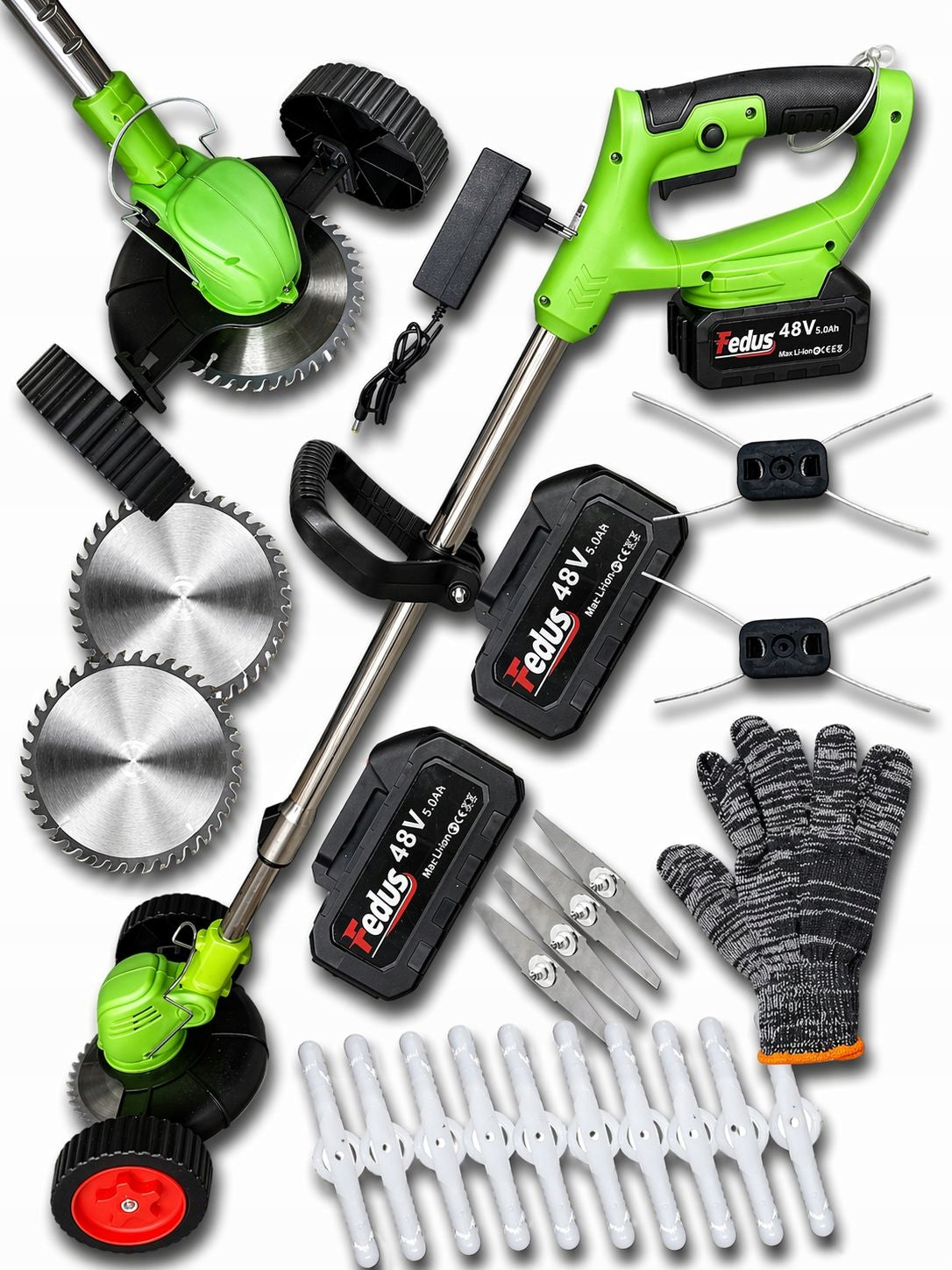 Cordless trimmer Fedus 48V 5.0Ah – set with accessories and wheels