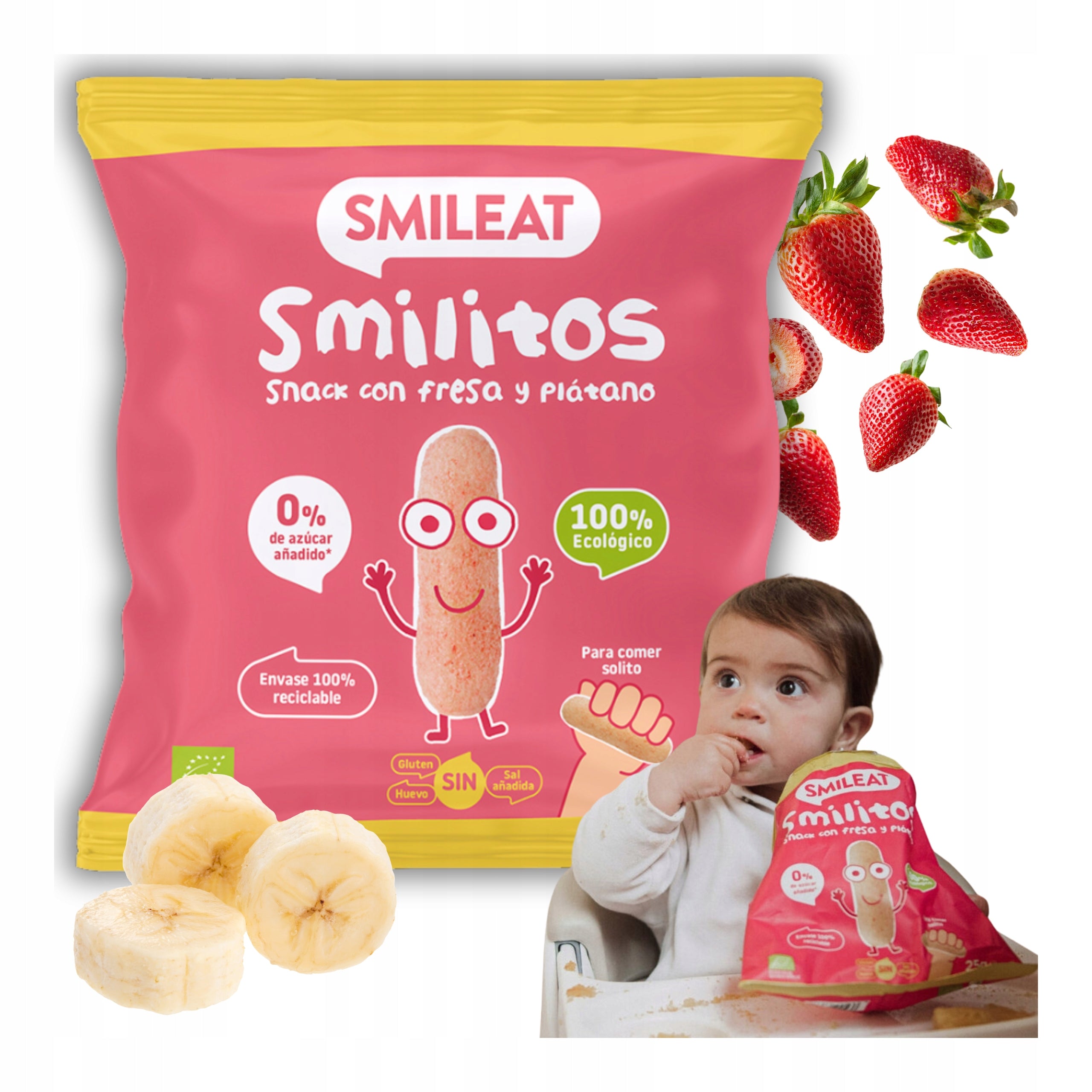 Corn Crisps Smileat Smilitos Strawberry Banana Healthy Snack 25G