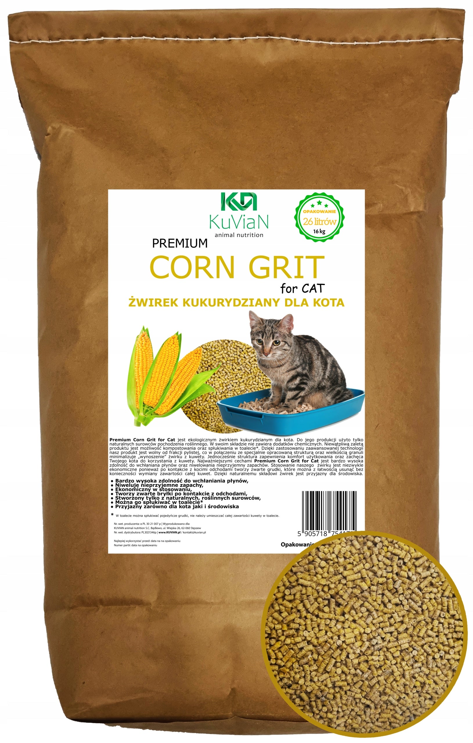 Corn Litter 26 Liters Natural Cat Gravel Clumping Ground