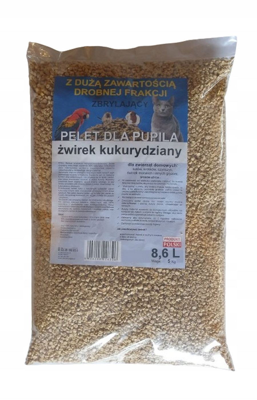 Corn cat litter clumping mixture of all fractions 8,6L Brand Remus