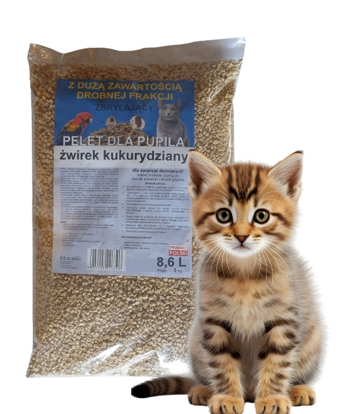 Corn cat litter clumping mixture of all fractions 8,6L