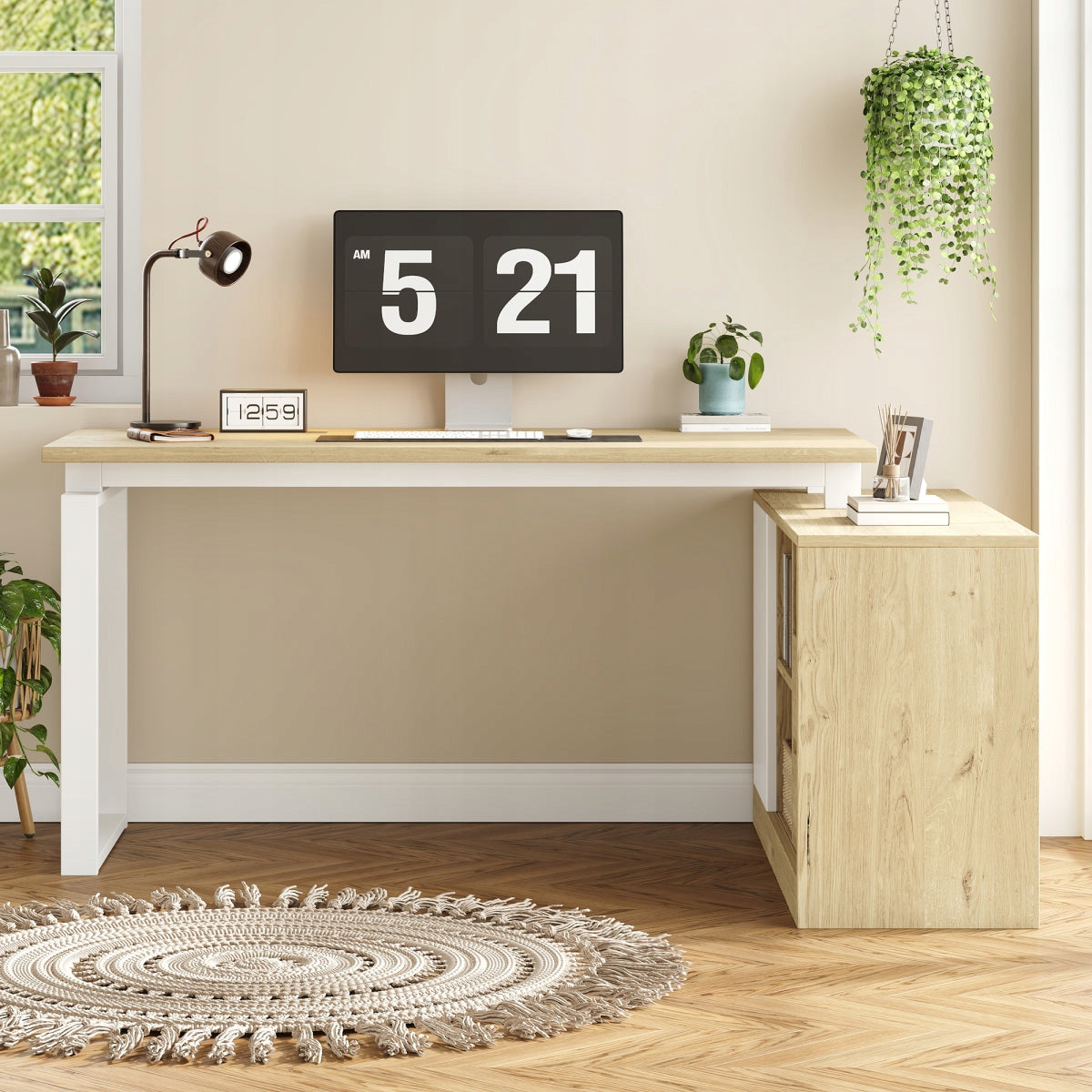 Corner Desk L-Shaped 152x113cm Loft Metal MDF 2 Drawers Cabinet Oak Manufacturer code NK000502AAN