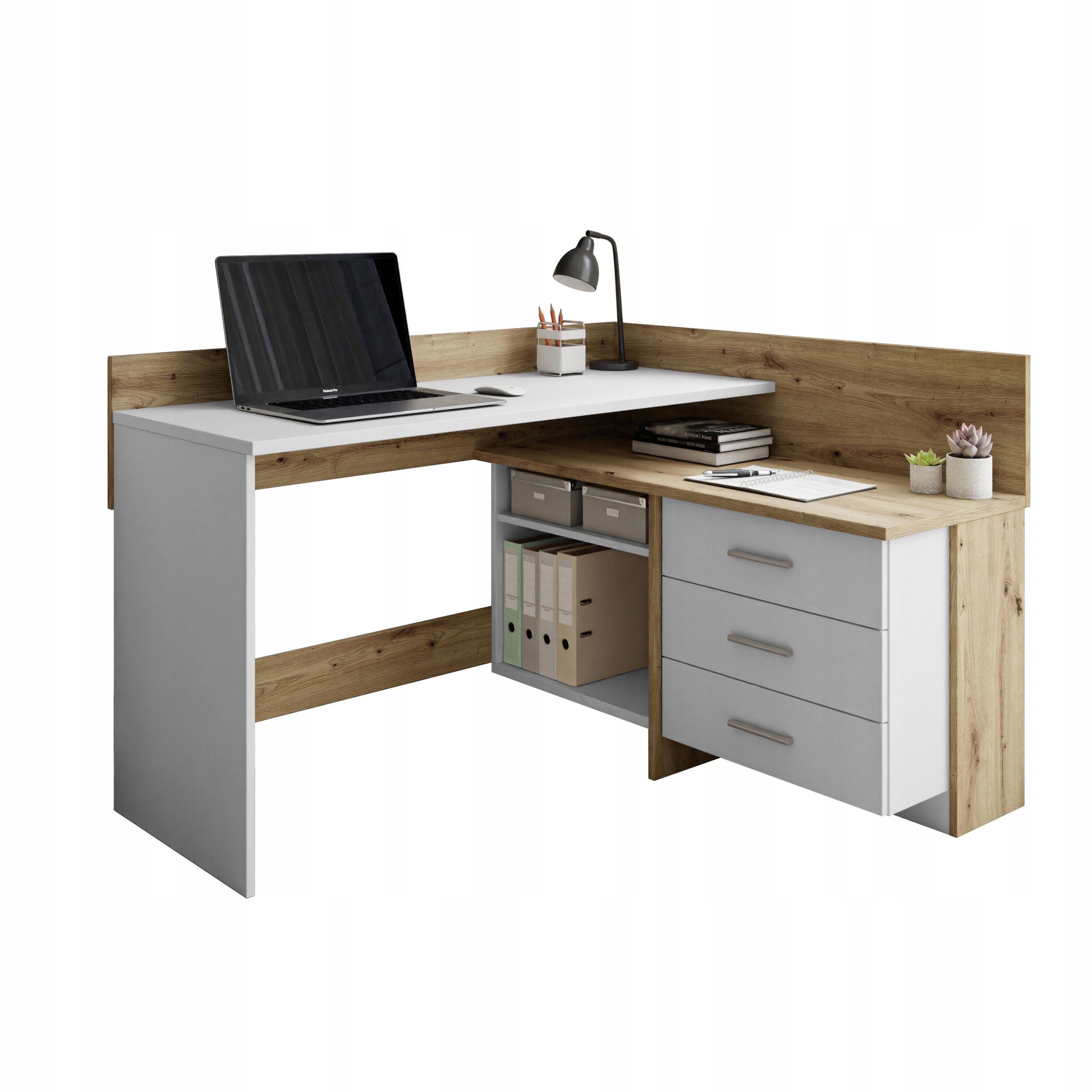 Corner computer desk ECKE oak artisan white