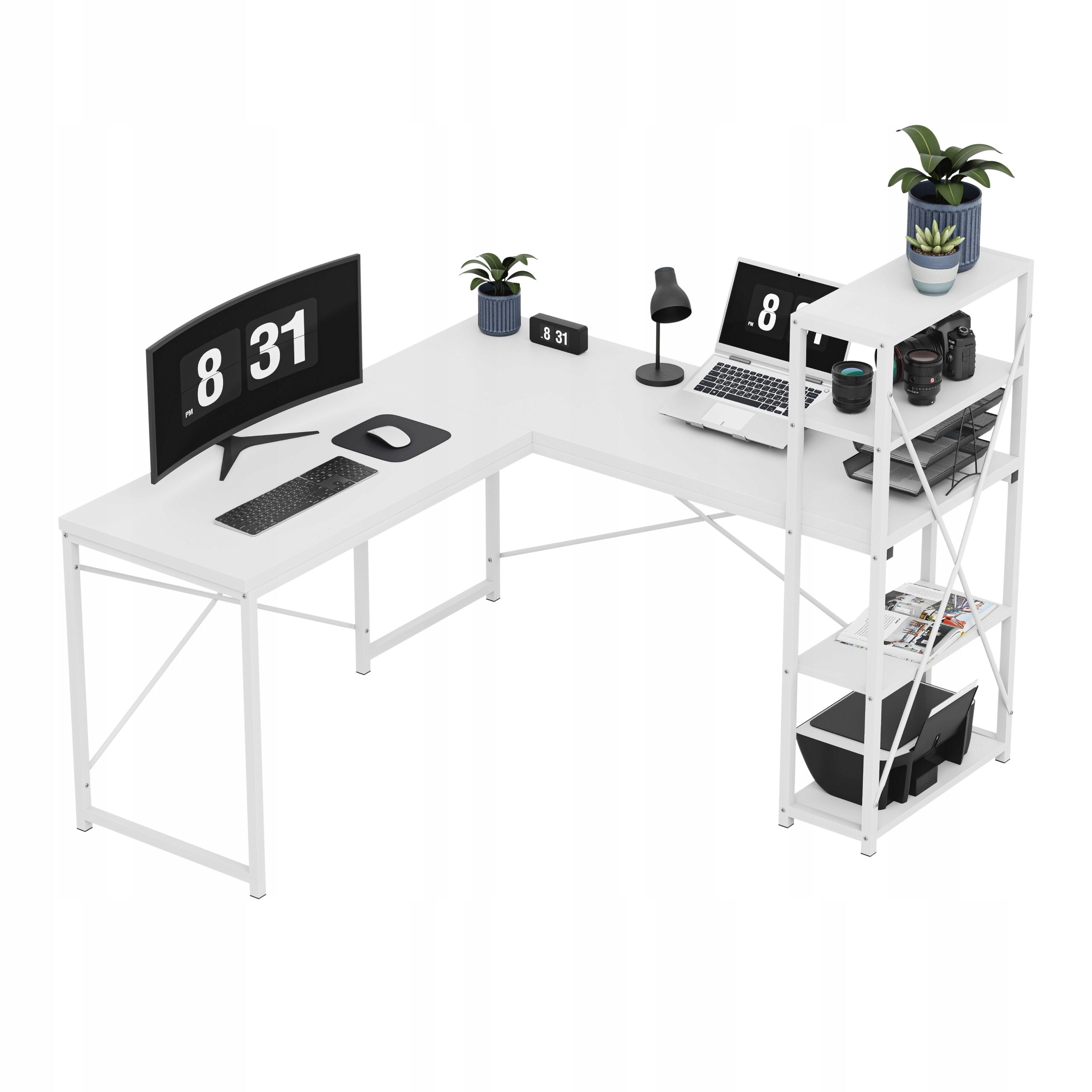 Corner desk MARK ADLER white computer loft school with shelves