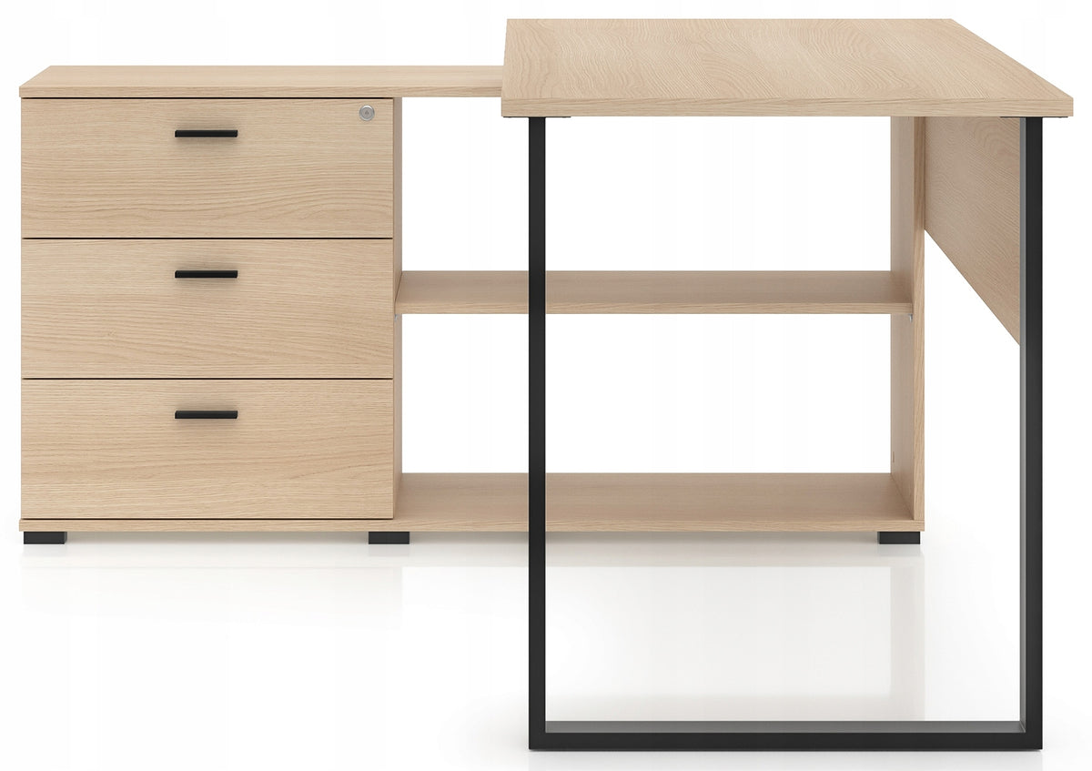 Corner desk ODELIS 09 oak Lindberg with drawers and shelves Brand ML Meble