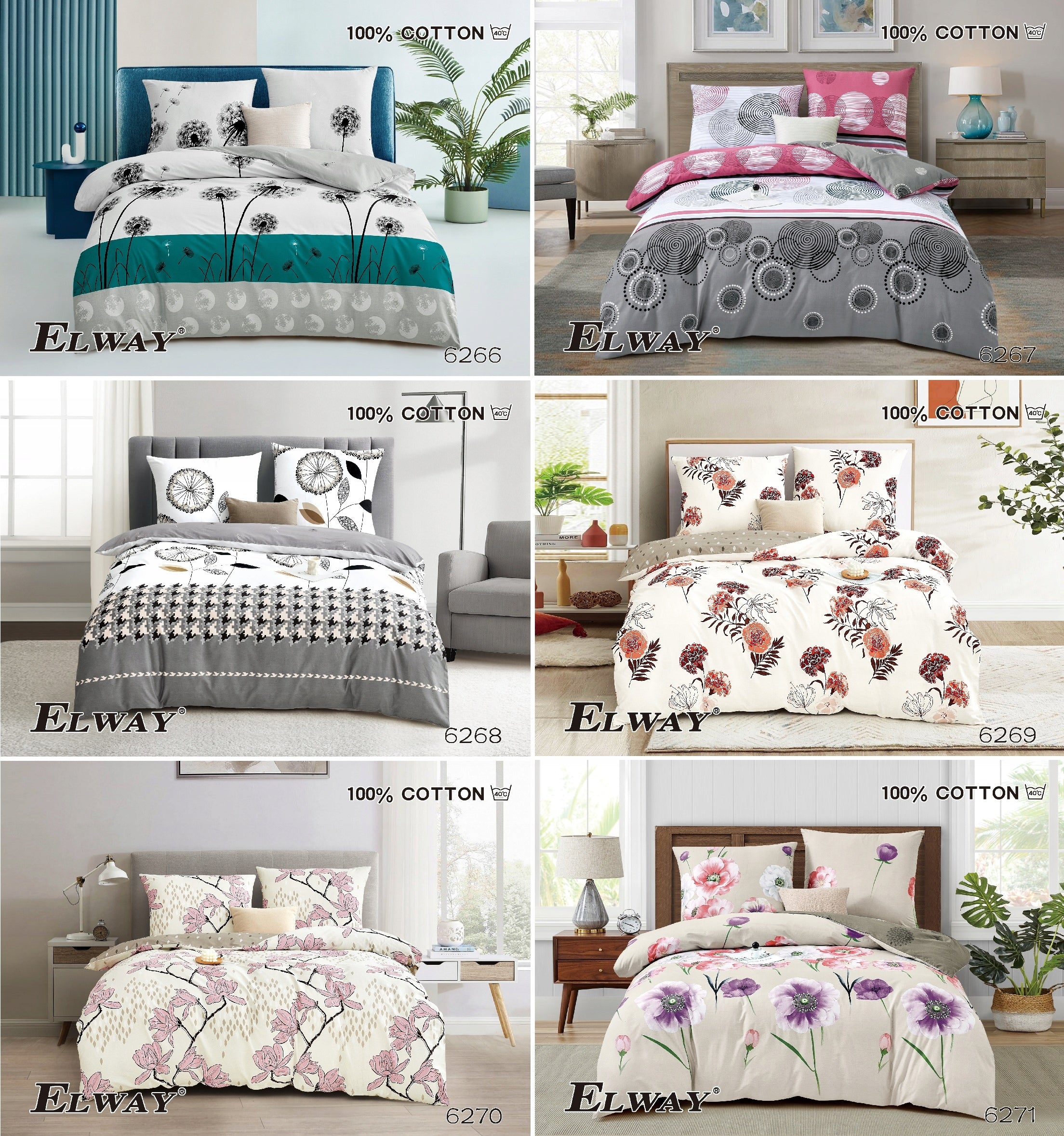 Cotton bedding ELWAY 200x220 cm 3 PARTS 100% Cotton MIX PATTERNS Brand Elway
