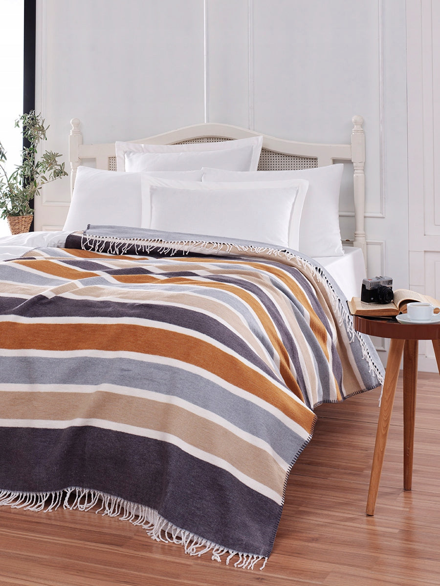 Cotton blanket 200x220 cm with fringes bedspread LARGE soft boho GRAYSEN Packaging status original