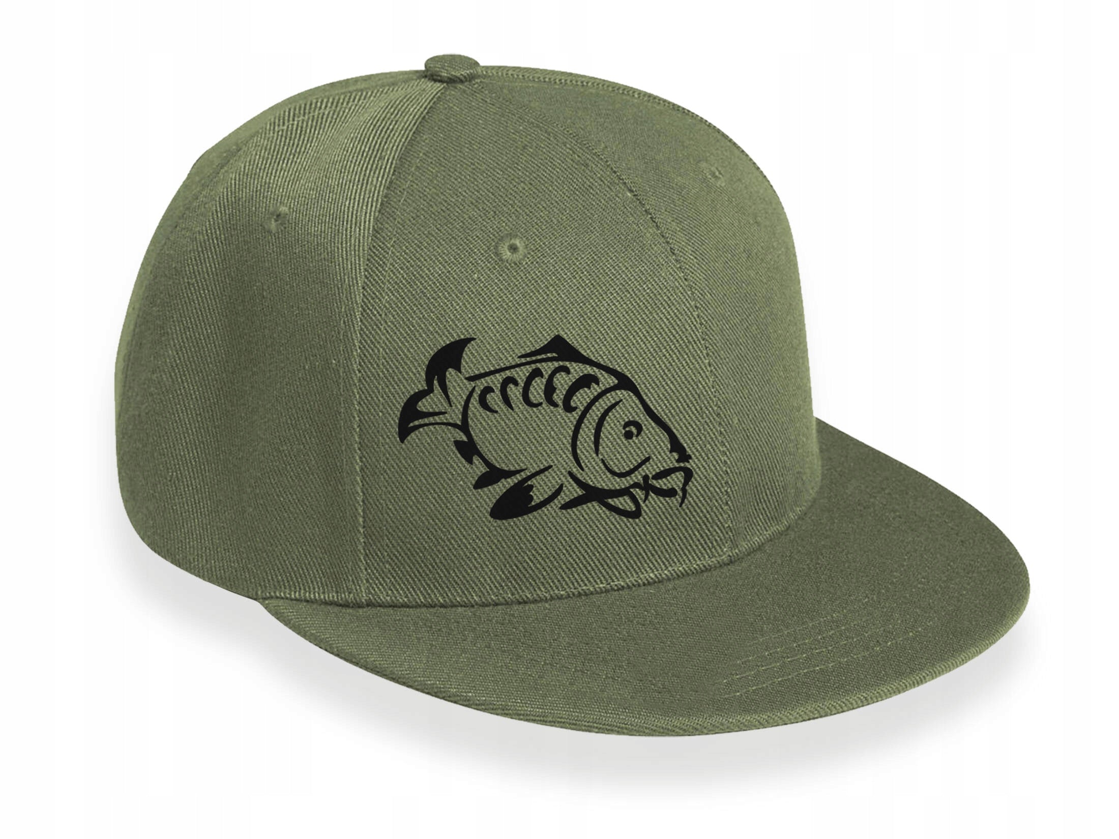 Cotton summer cap with khaki visor adjustable fish print KARP