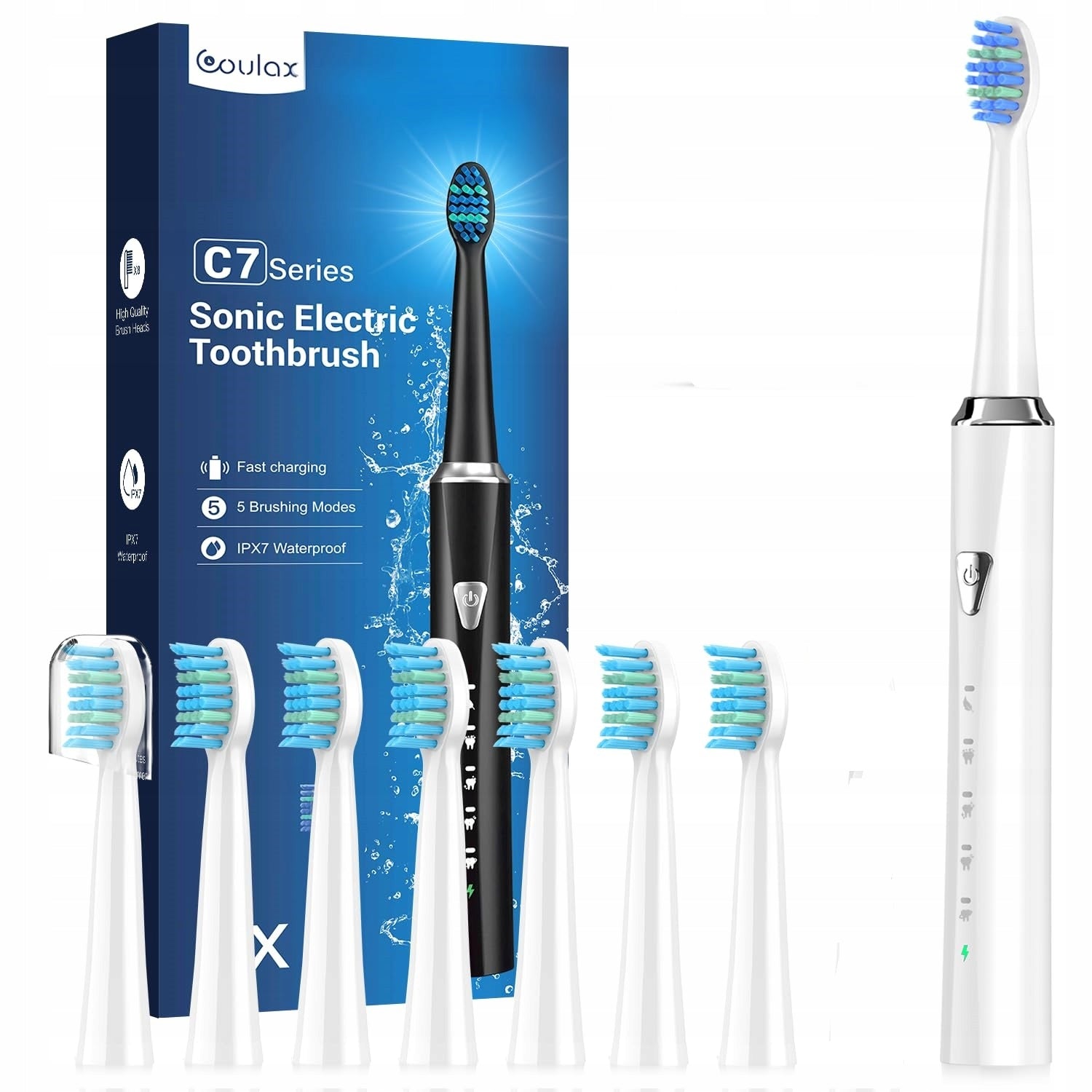 Coulax Electric Toothbrush 6 Tips, 5 Modes, Snow Color