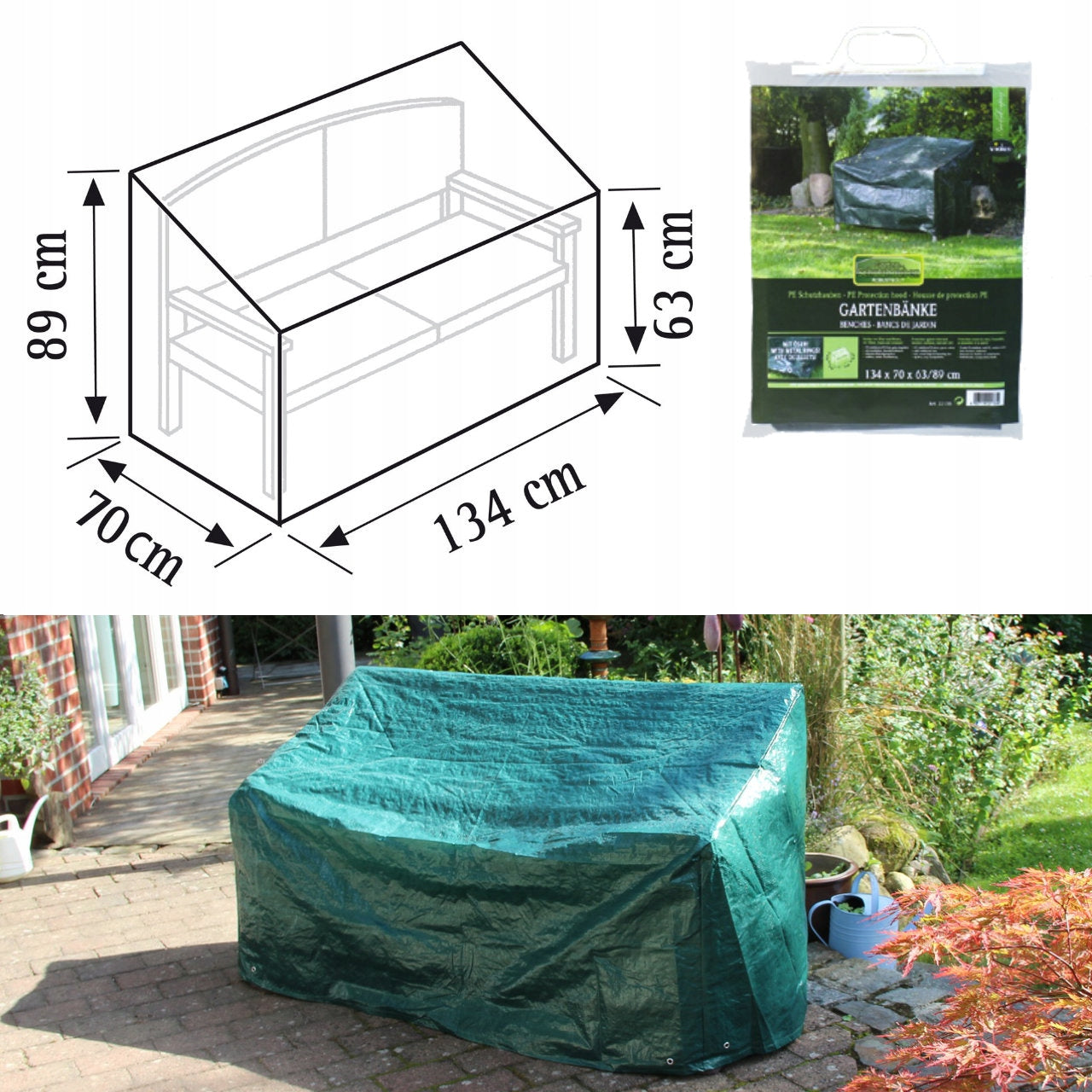 Cover for garden bench 2 - person with PE 134 x 70 x 89 cm green