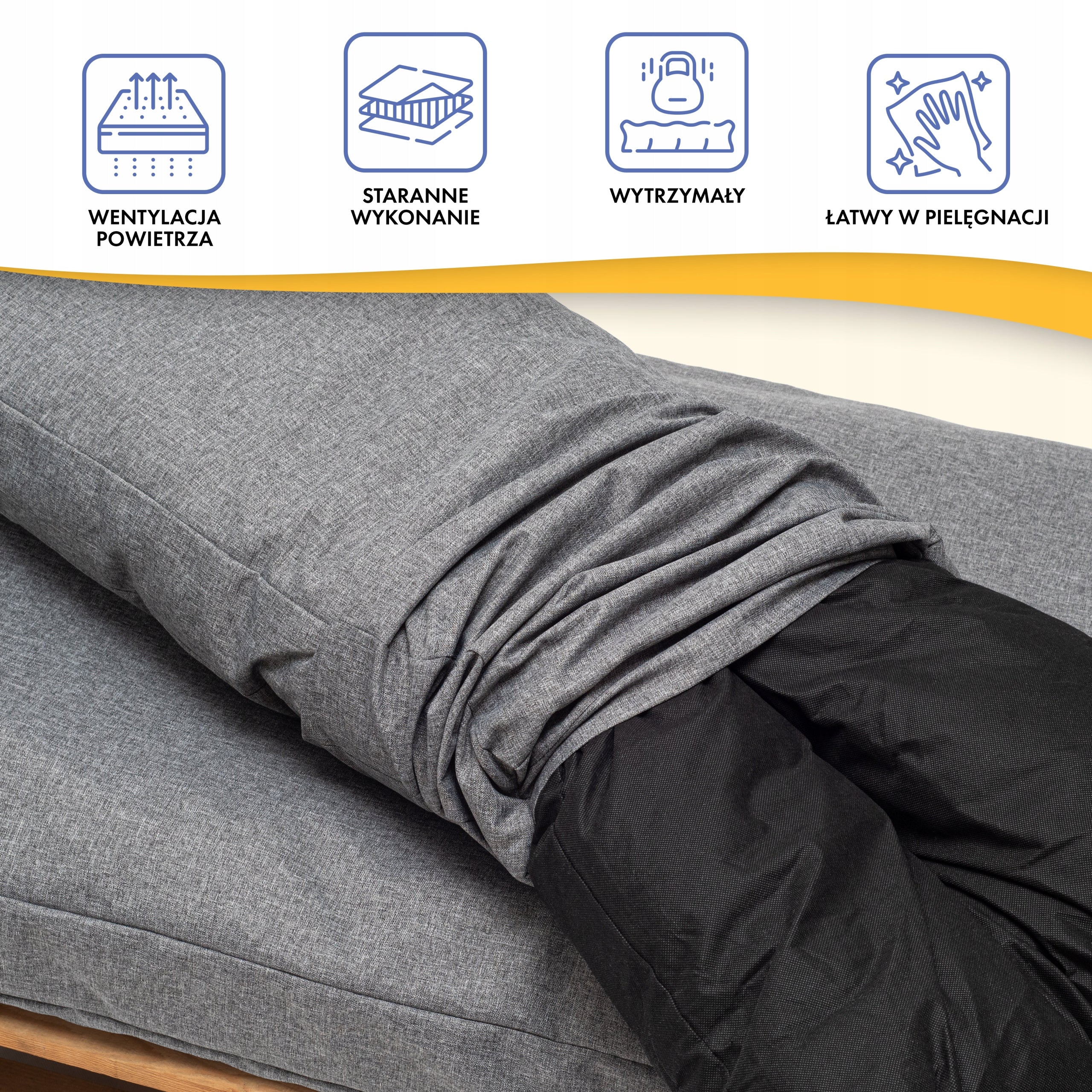 Cover for garden cushion, for bench, for pallets, 120x40x10 cm grey Product width 40 cm
