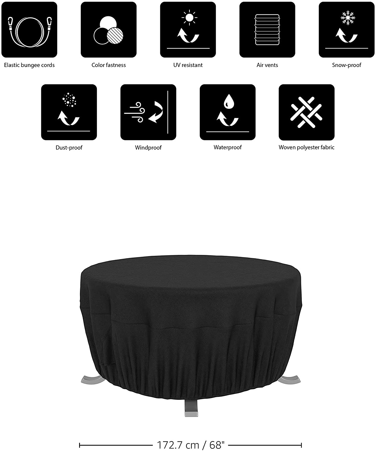 Cover for garden furniture – round cover 1,52 m, black, waterproof Length 173 cm