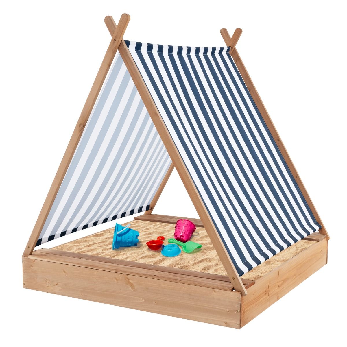 Covered sandbox for children 2 Benches Canopy 124 x 123 x 134 cm