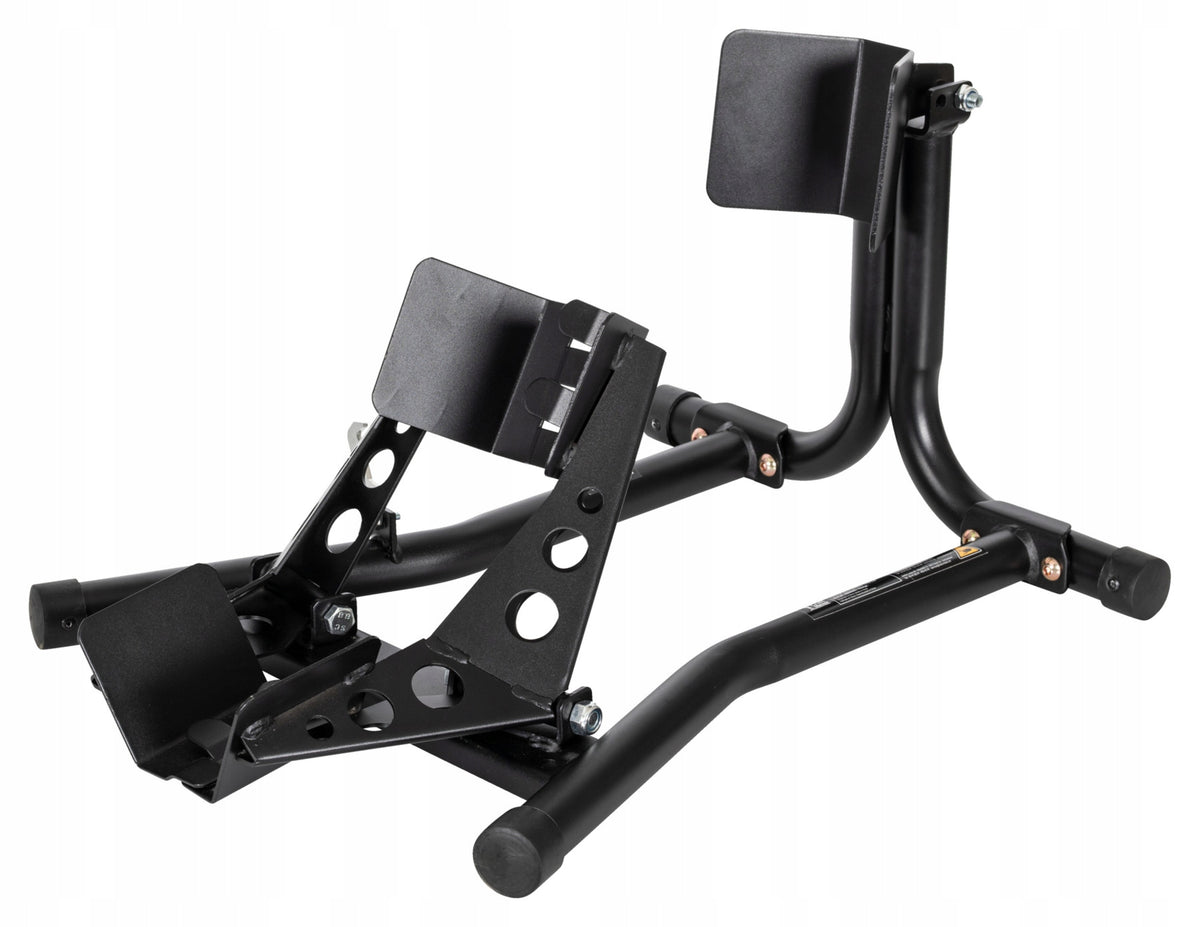 Craft Meyer stand for transporting a motorcycle to 17-18" wheels on a bus trailer