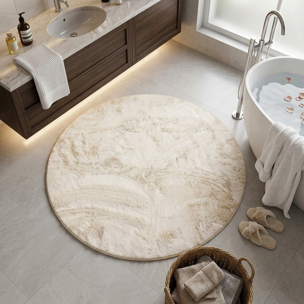 Cream Bathroom Rug Rabbit circle 100 cm Soft Anti-slip Brand ELSIMONE CARPET