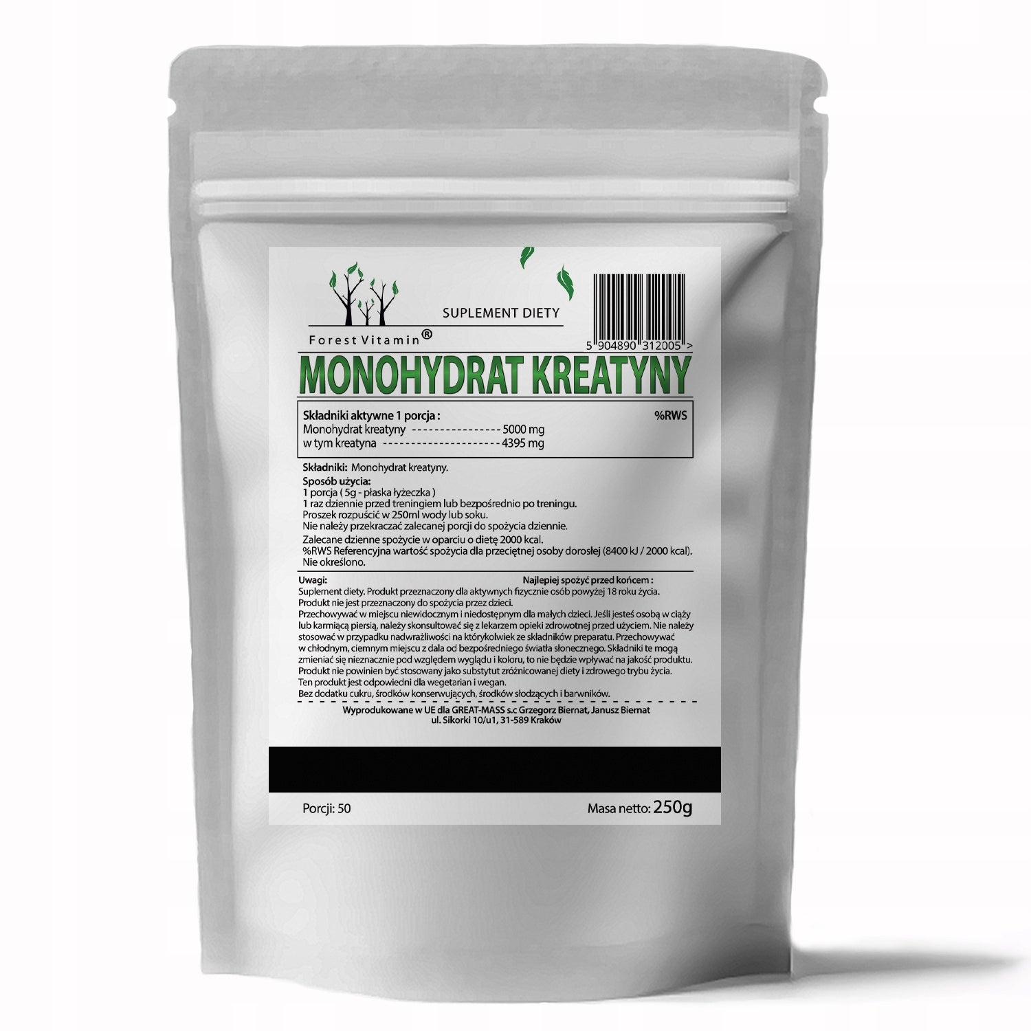 Creatine 250g CREATINE POWDER PURE POWDER WITHOUT ADDITIVES GYM MASS Expiration date at least six months from the date of purchase