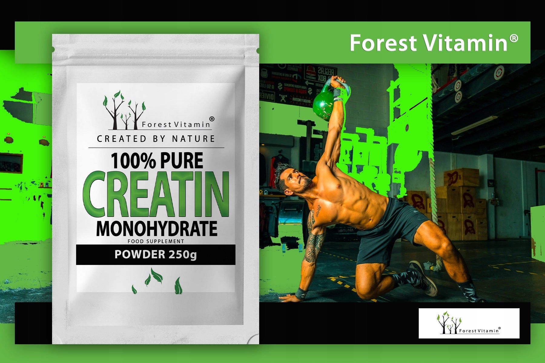 Creatine 250g PURE MONOHYDRATE POWDER WITHOUT ADDITIVES STRENGTH MASS GYM Brand Forest Vitamin