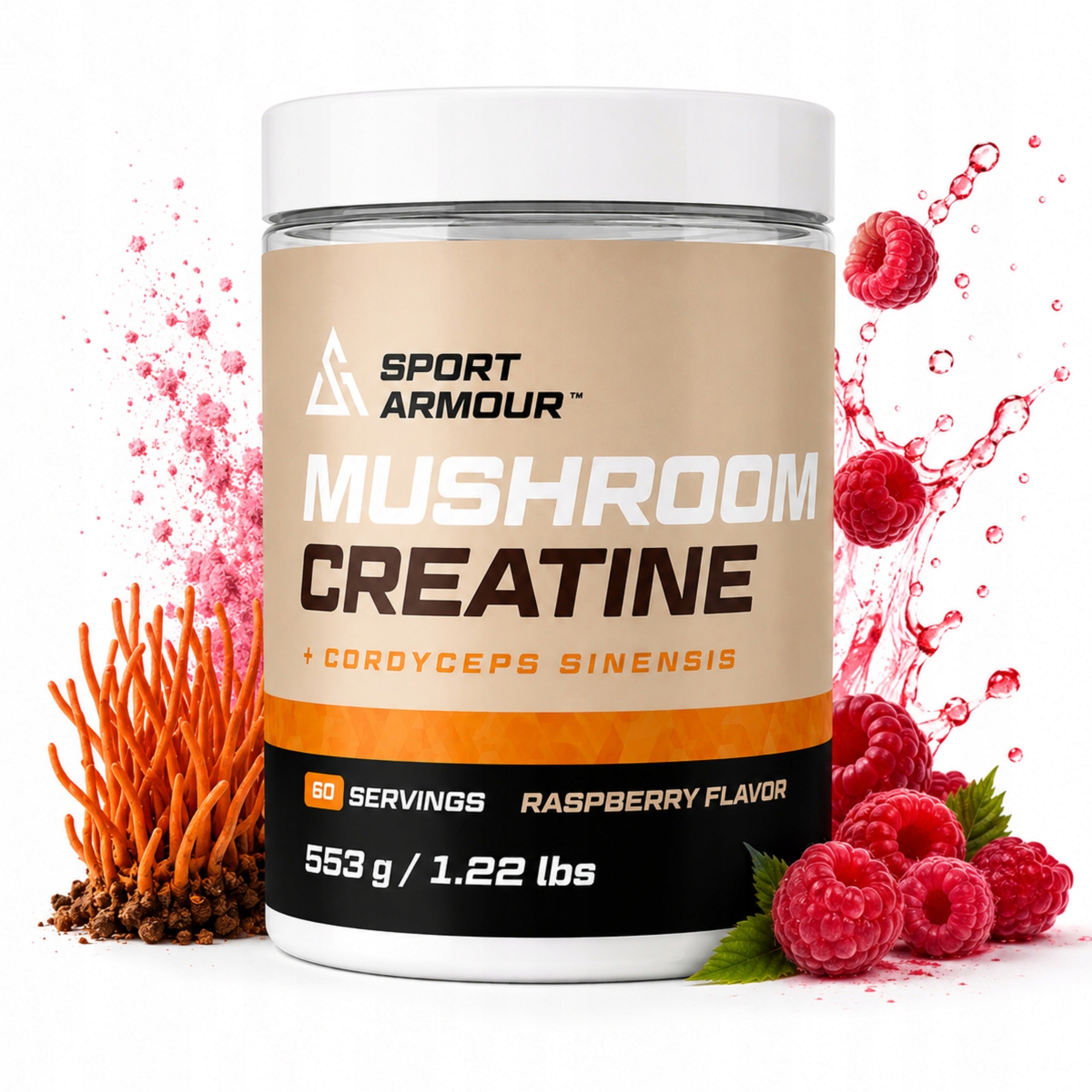 Creatine + Cordyceps Mushroom Creatine 553g Raspberry Monohydrate Sport Armour