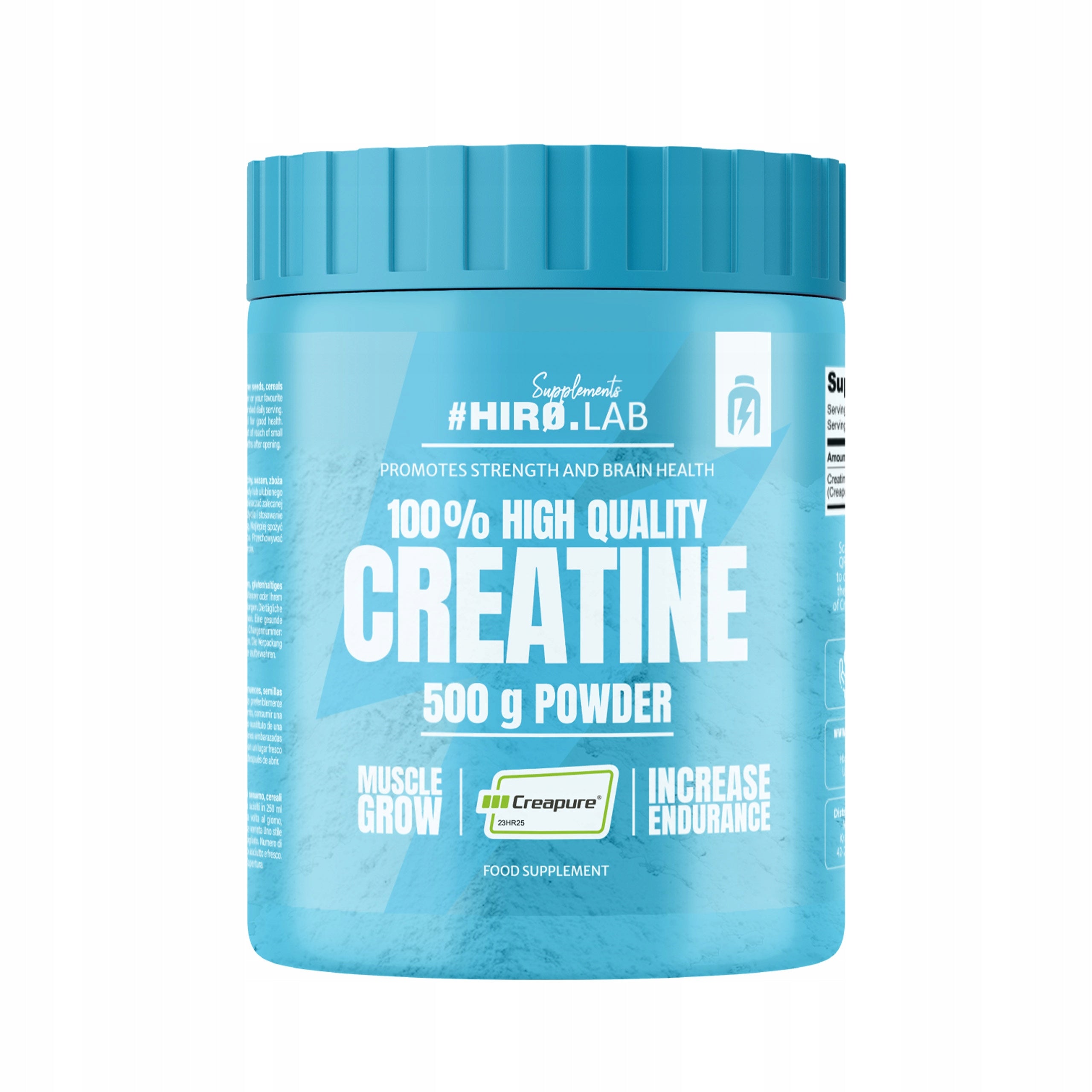 Creatine Creapure 500g Unflavored Monohydrate Strength Muscle Mass Hiro Lab Packaging status original