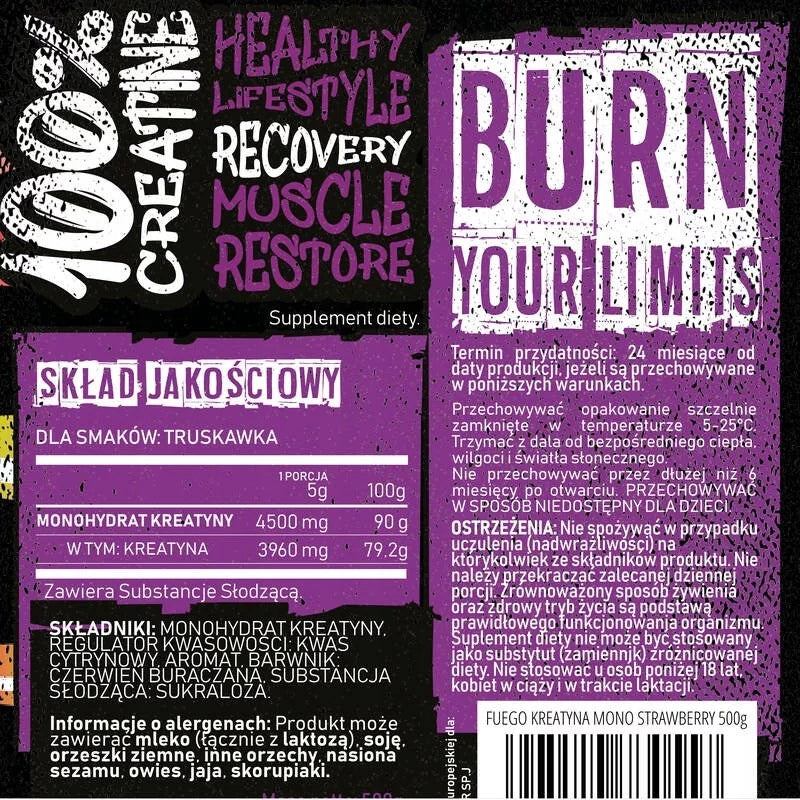 Creatine MONO FUEGO 500 g Sweet strawberry CREATINE MONOHYDRATE Brand no brand
