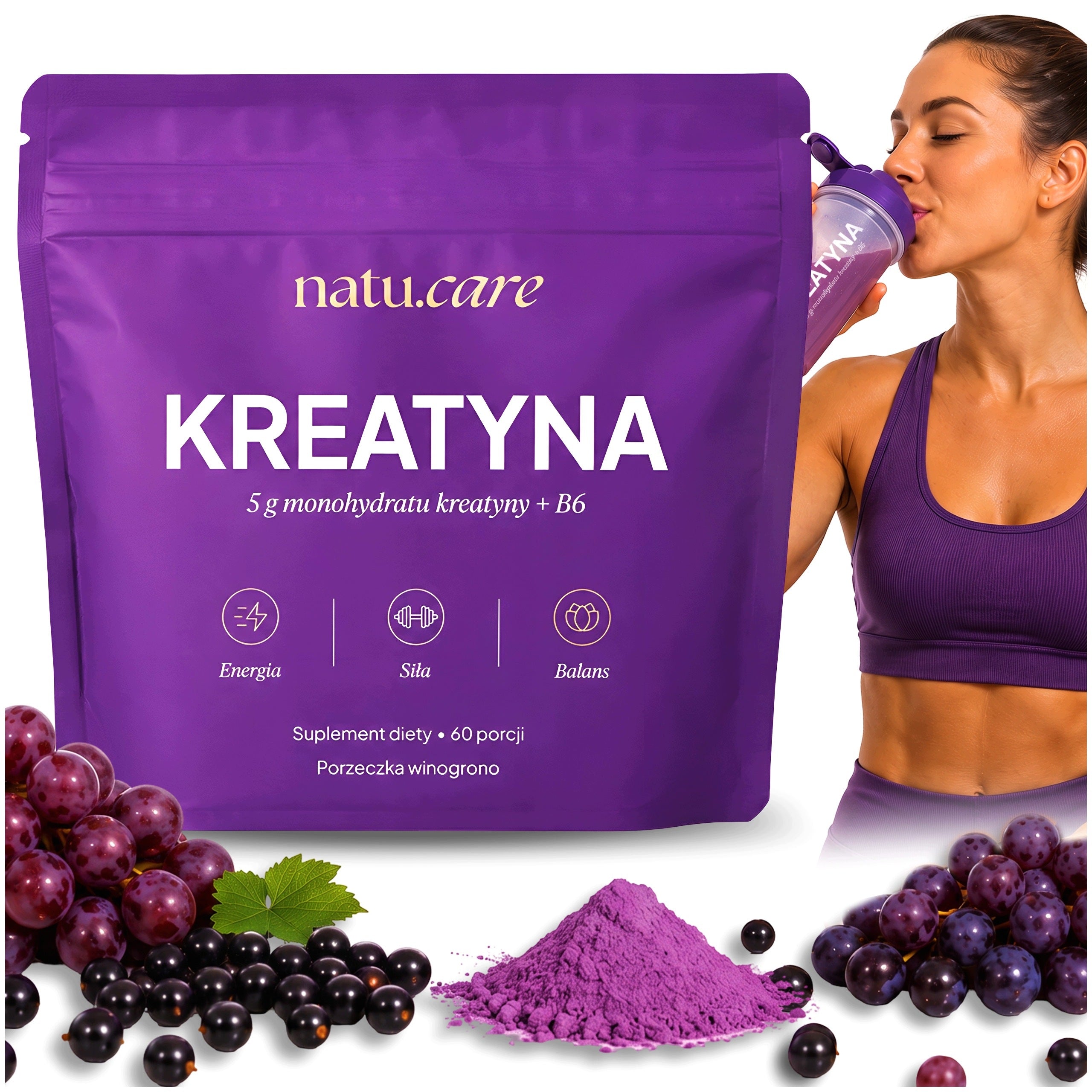 Creatine Monohydrate 5000 mg Creatine + B6 | Currant / Grape - 372 g