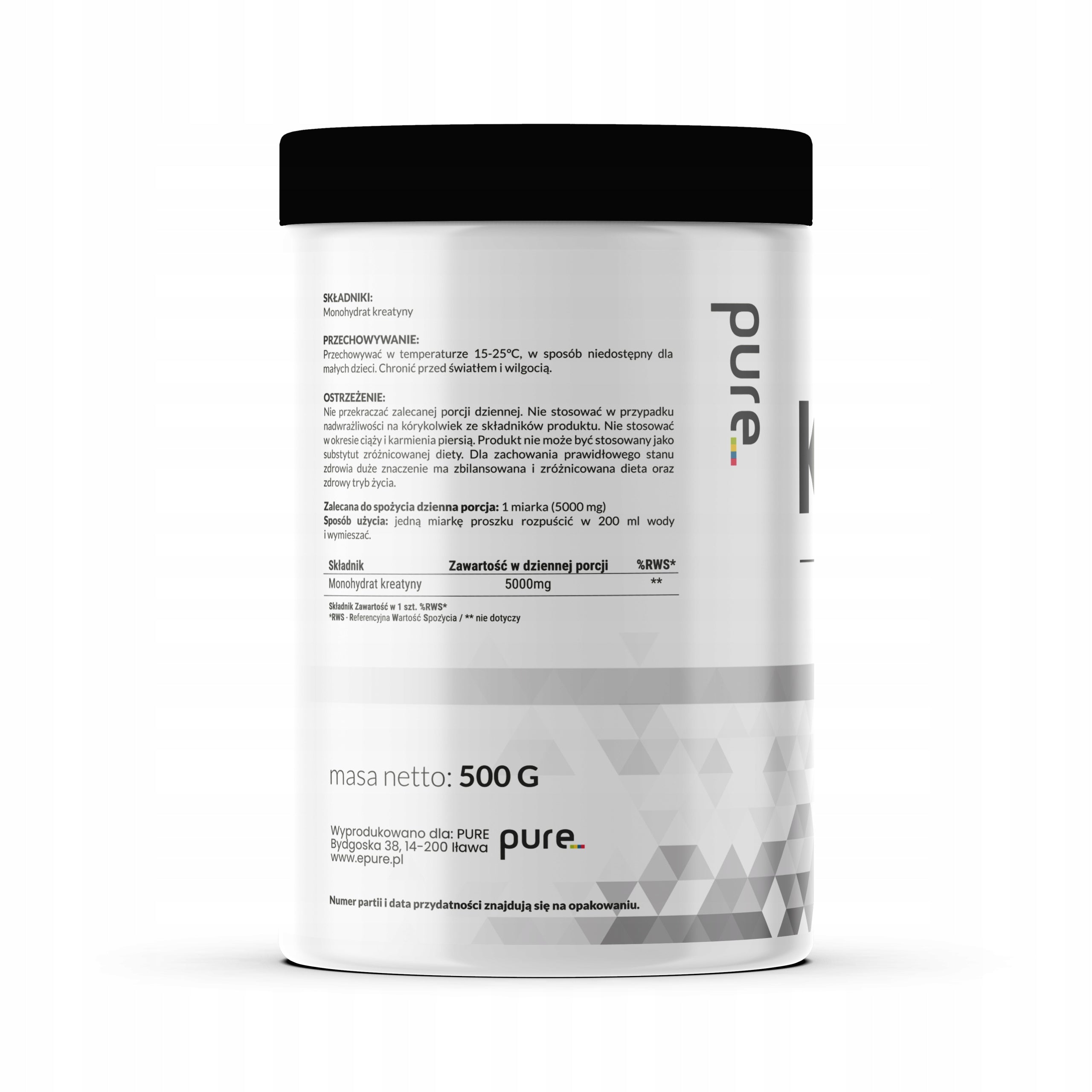 Creatine Monohydrate PURE 500g 200mesh 100 Servings Pure Composition PURE Expiration date at least 1 year from the date of purchase
