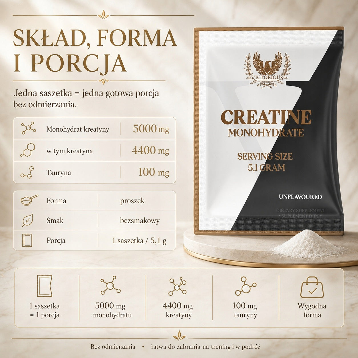 Creatine Monohydrate Sachet 5,1g Creatine Monohydrate Victorious Expiration date at least six months from the date of purchase