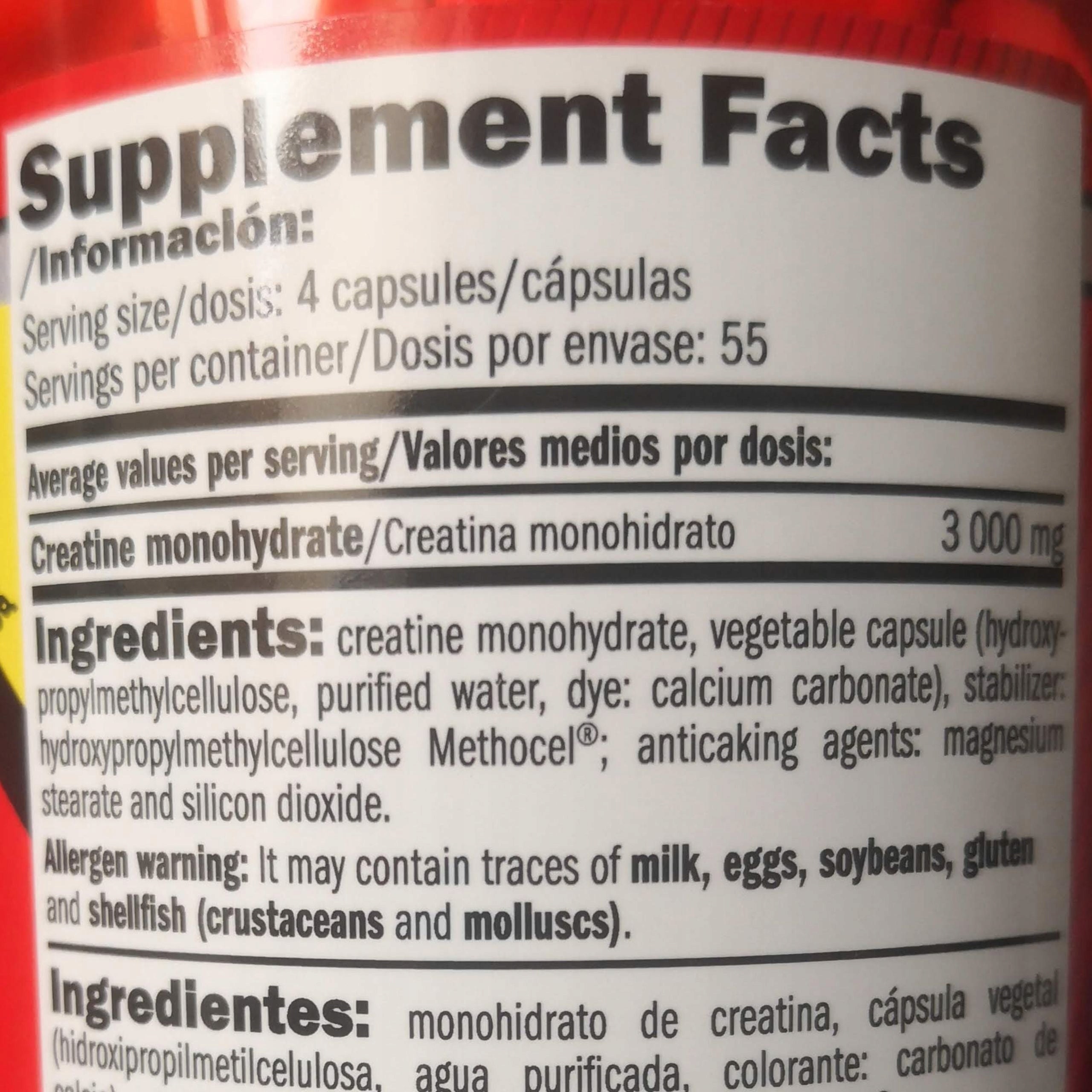 Creatine Monohydrate in Capsules Creatine Monohydrate Strong Amix 220 Expiration date at least six months from the date of purchase