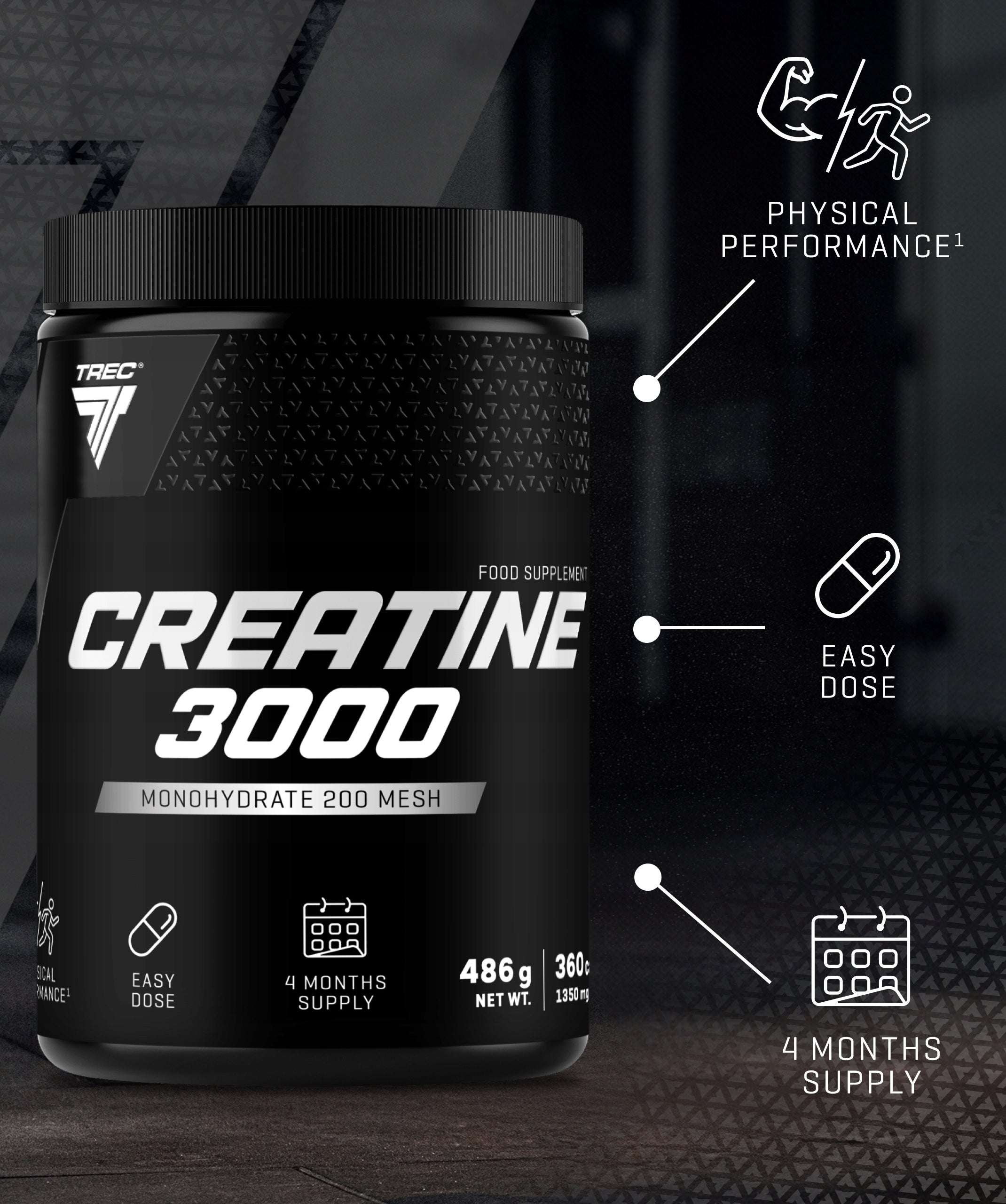 Creatine TREC CREATINE 3000 MONOHYDRATE 200 MESH Capacity|360 capsules Expiration date at least six months from the date of purchase