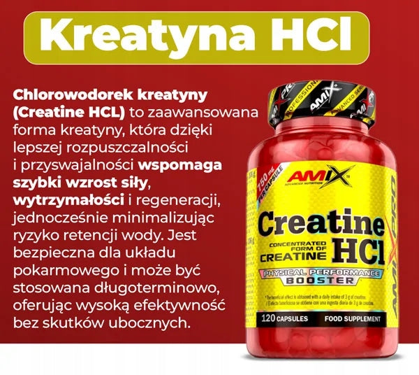 Creatine for muscle mass, strength - Amix Creatine HCL capsules ATP booster Packaging status original