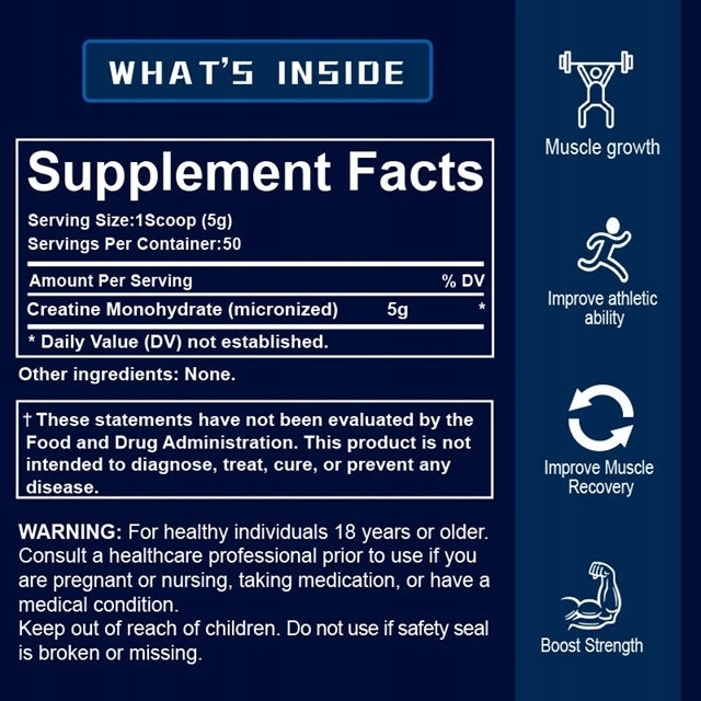 Creatine monohydrate powder – pure micronized creatine powder, bezs Packaging status original