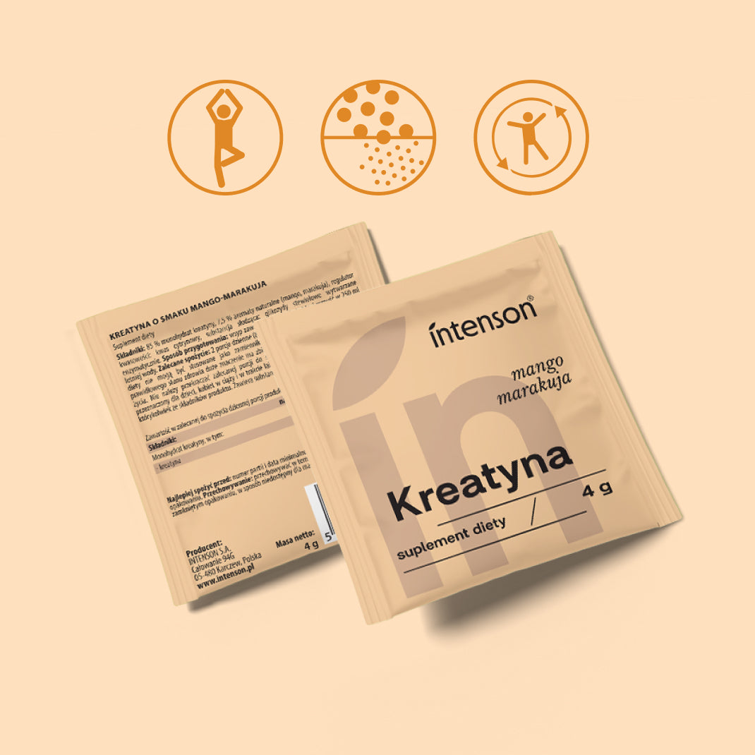Creatine powder Intenson SACHETS 15X 4G WITHOUT SUGAR taste MANGO-PASSION FRUIT Brand Intenson