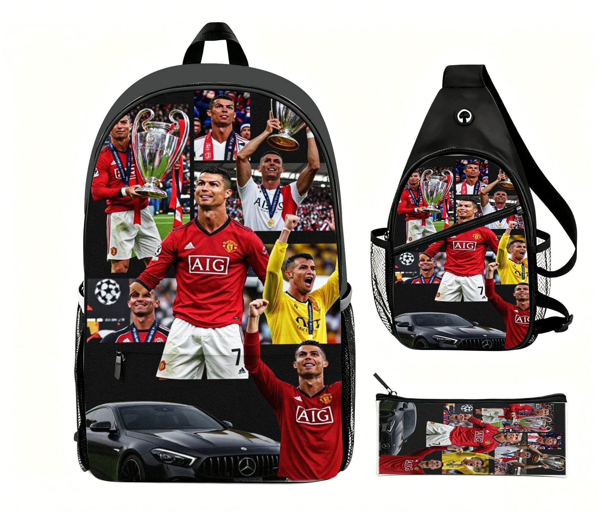 Cristiano Ronaldo Backpack with collage print Shoulder bag Pencil case set