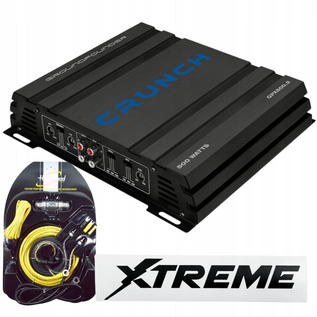 Crunch 500.2 amplifier + Hollywood CCA-28 cables + XTREME stickers